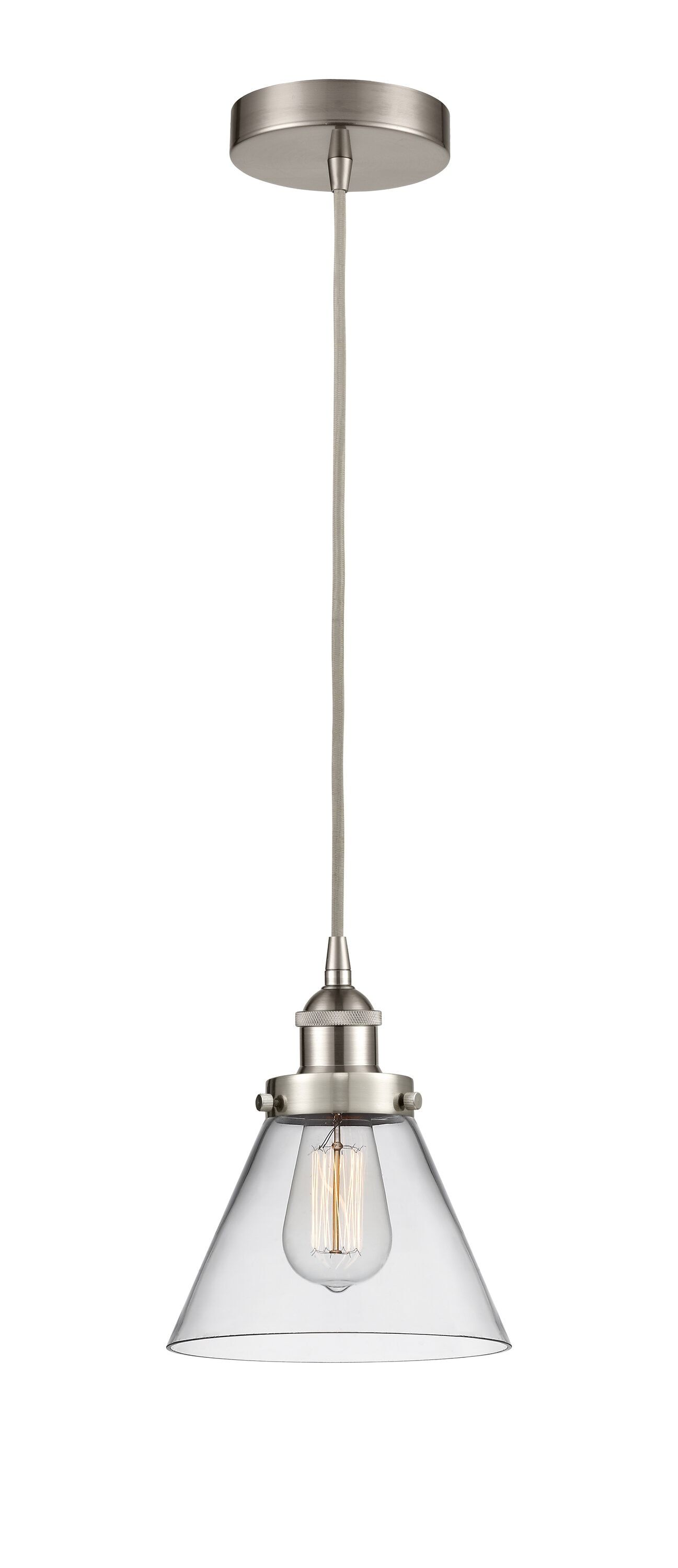 Edison 8" Mini Pendant Light in Brushed Satin Nickel with Clear Glass