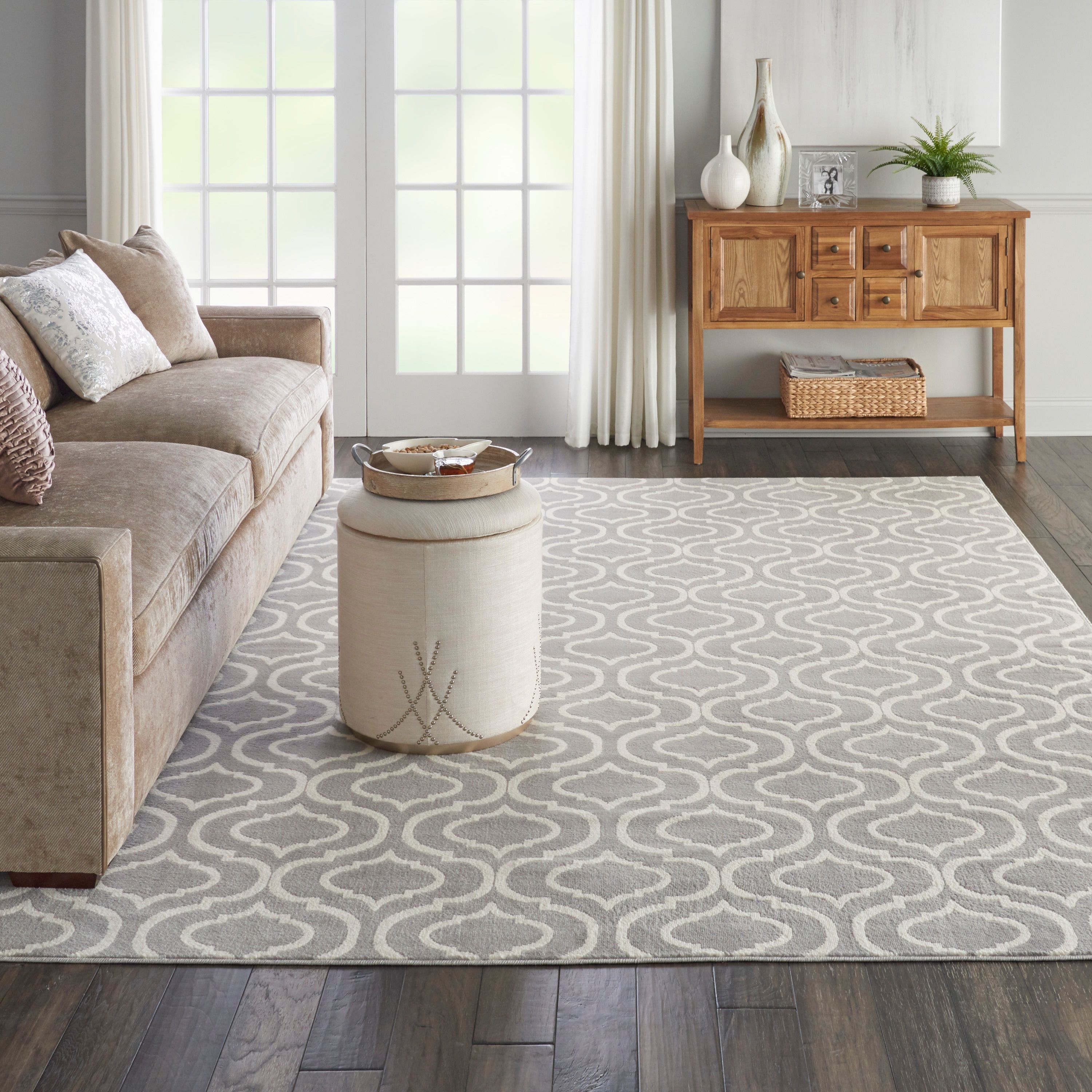 Gray and Ivory Synthetic Trellis Rectangular Area Rug 7' x 10'