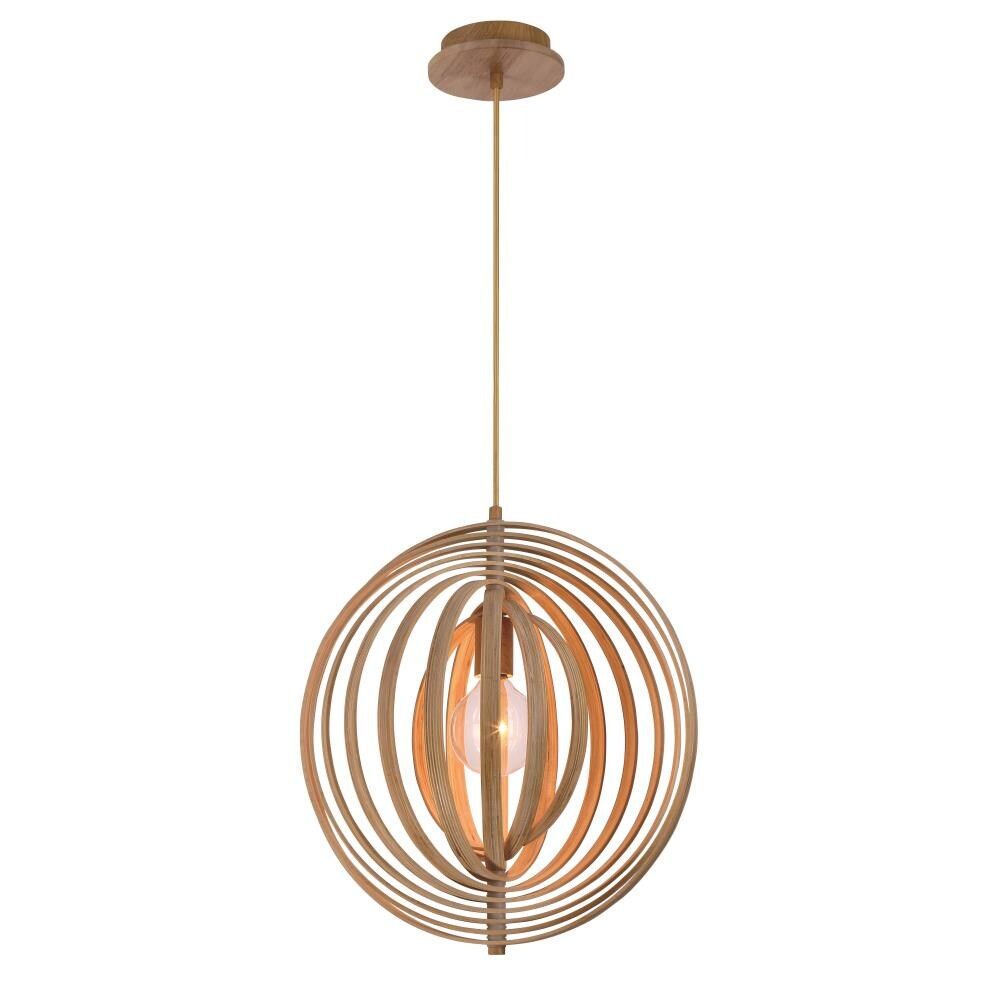 Brown Wood Globe Pendant Light with Natural Wood Shade