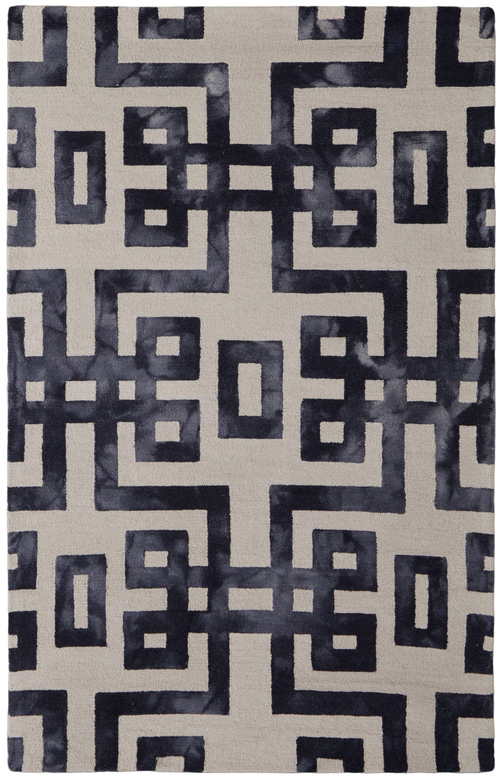 Marengo Noir Black Hand-Tufted Wool Area Rug 5' x 8'