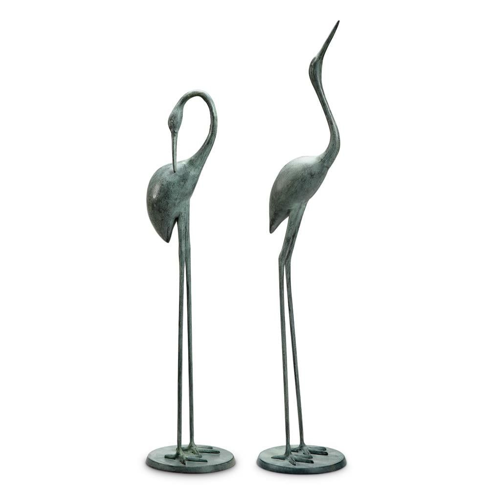 Verdigris Aluminum Heron Garden Statue Pair, 36" Tall