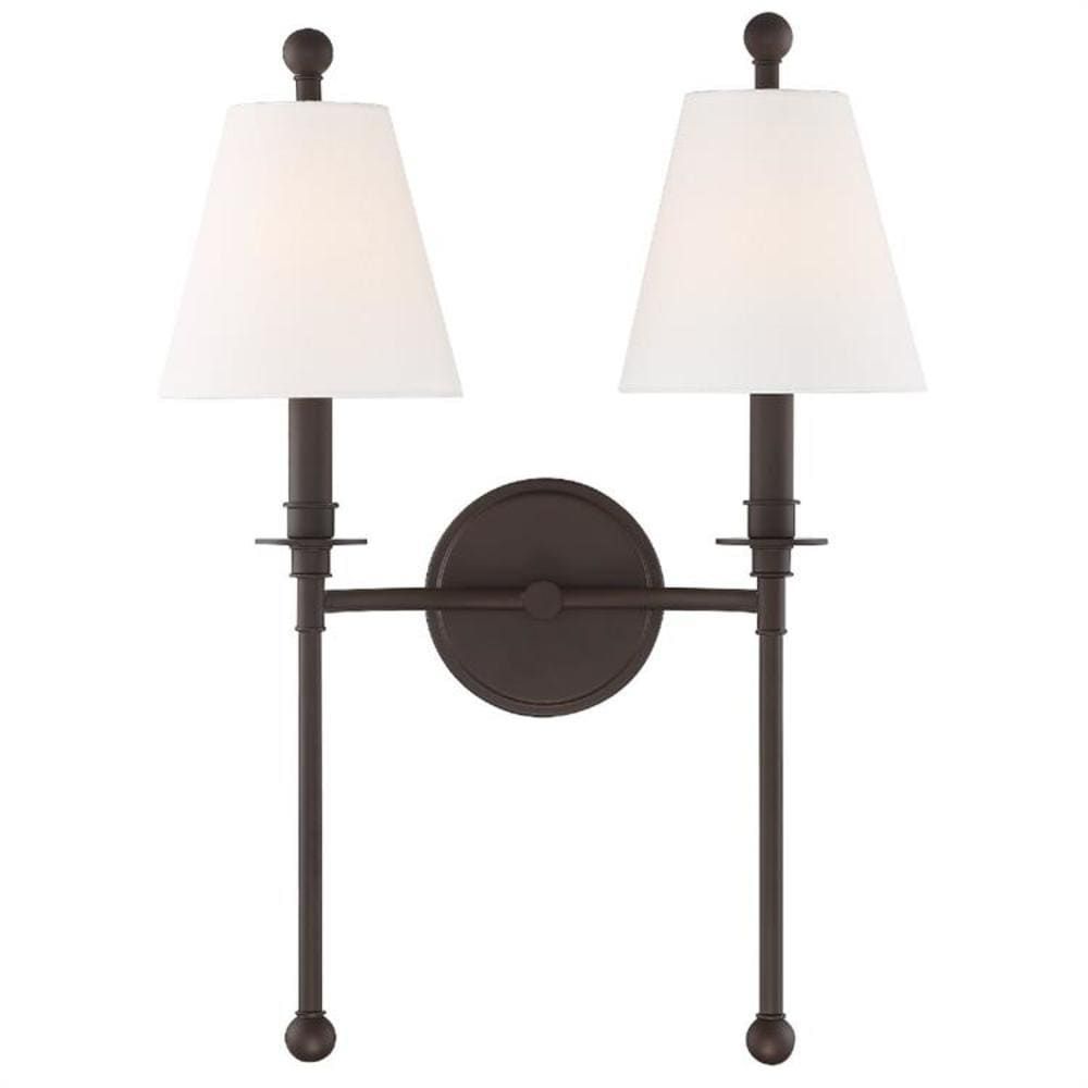 Dark Bronze 2-Light Sconce with White Silk Shades