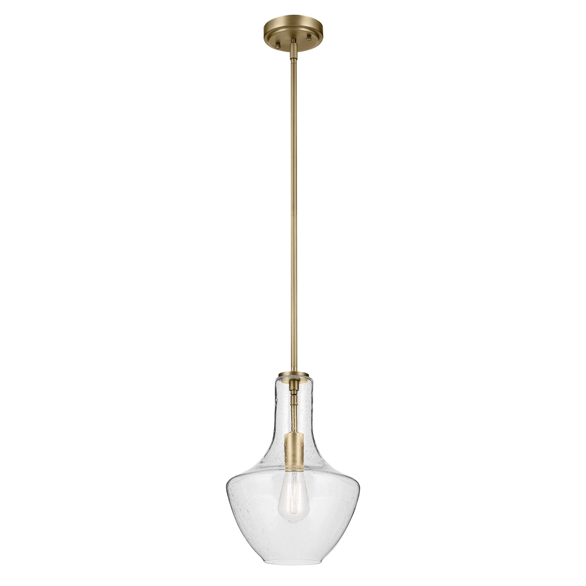 Natural Brass Mini Pendant with Clear Seeded Glass Shade