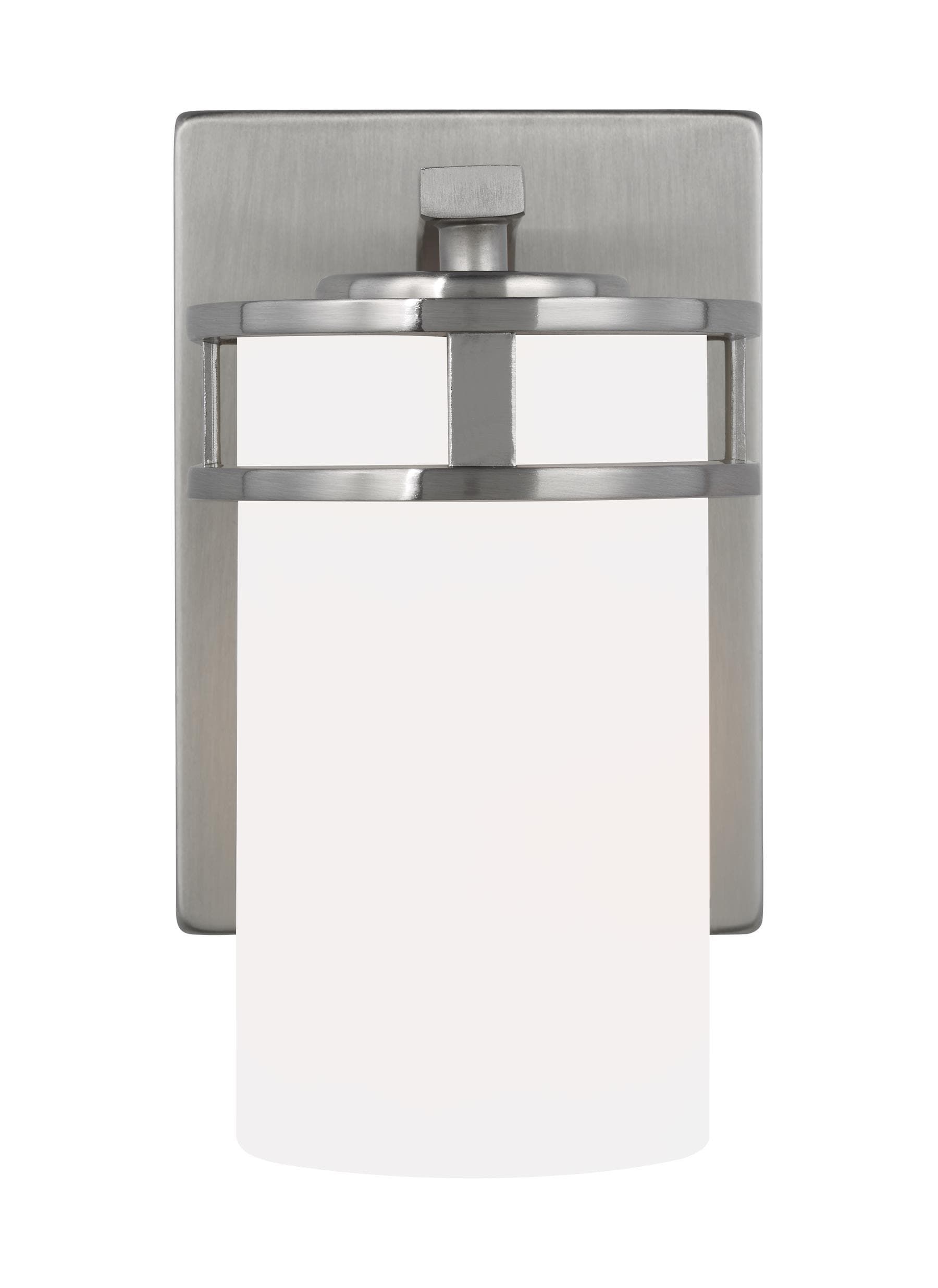 Brushed Nickel Cylinder Wall Sconce with Etched Glass Shade