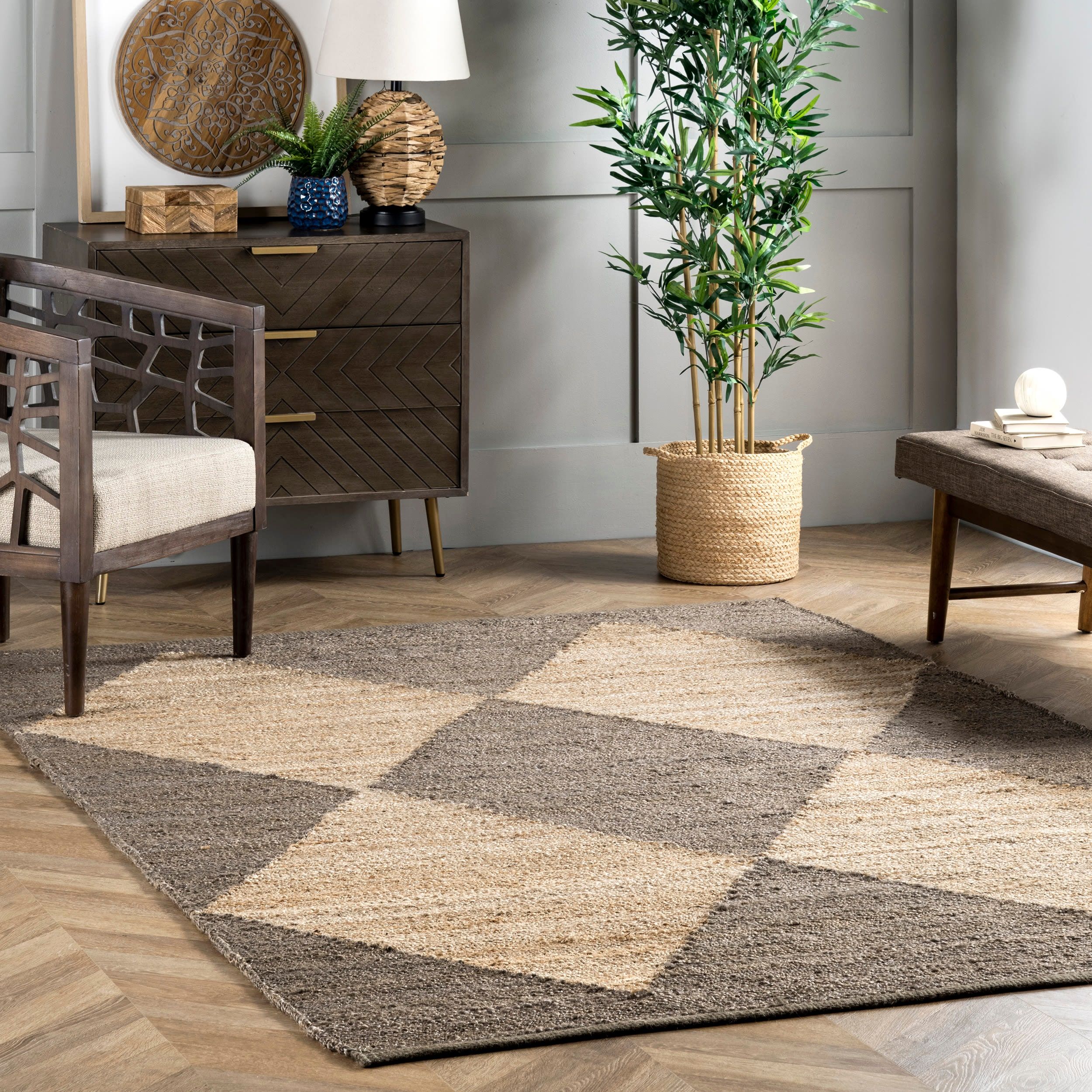 Handcrafted Gray Cotton-Jute Blend Rectangular Rug, 64in