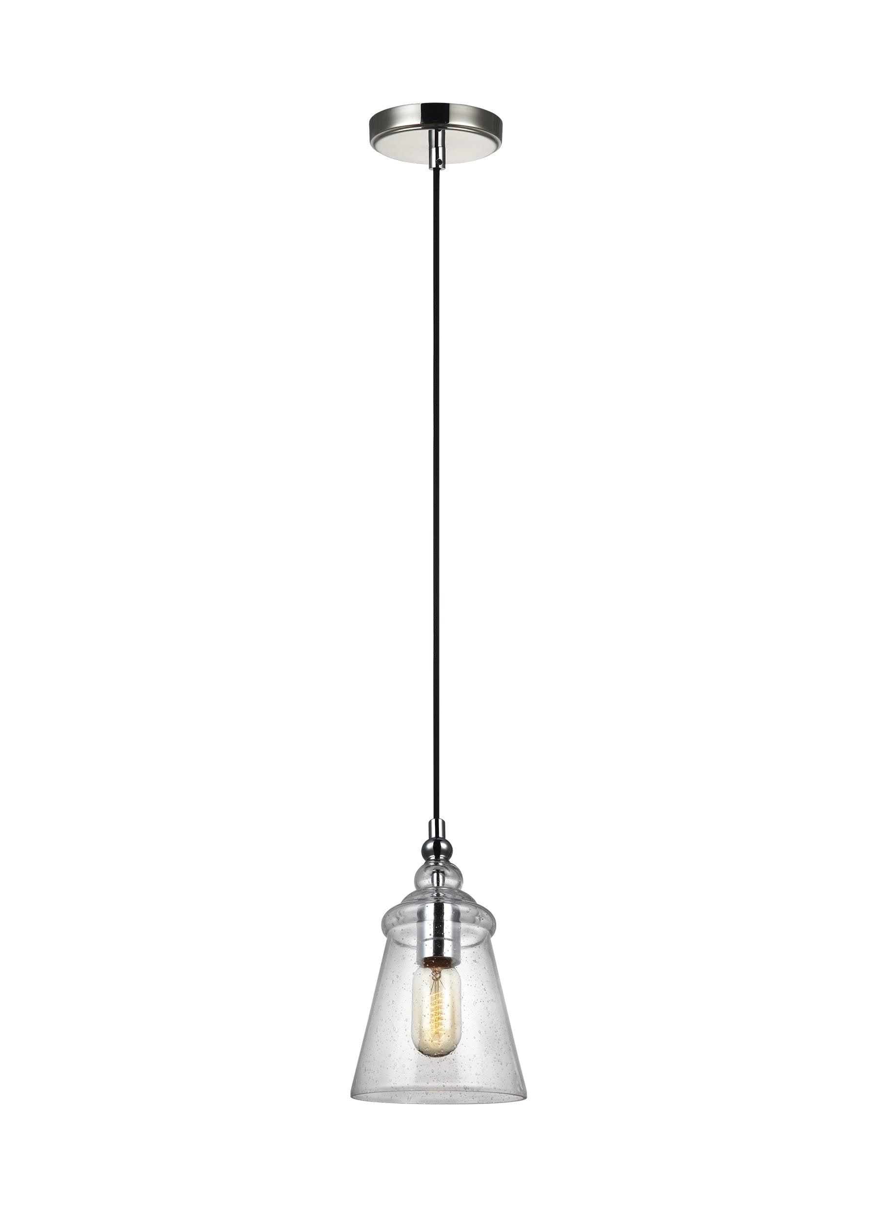 Loras Chrome Finish Mini Pendant with Clear Seeded Glass