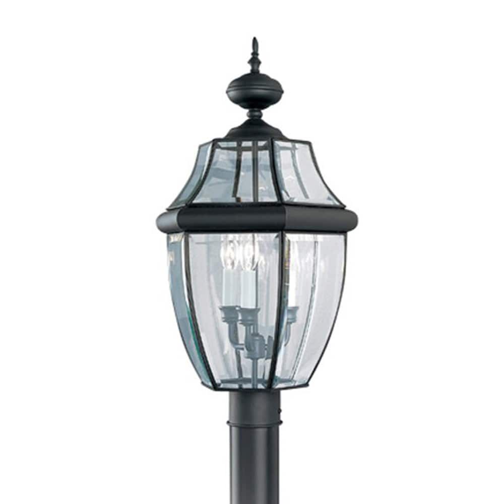Black Outdoor Post Lantern with Clear Beveled Glass Shade