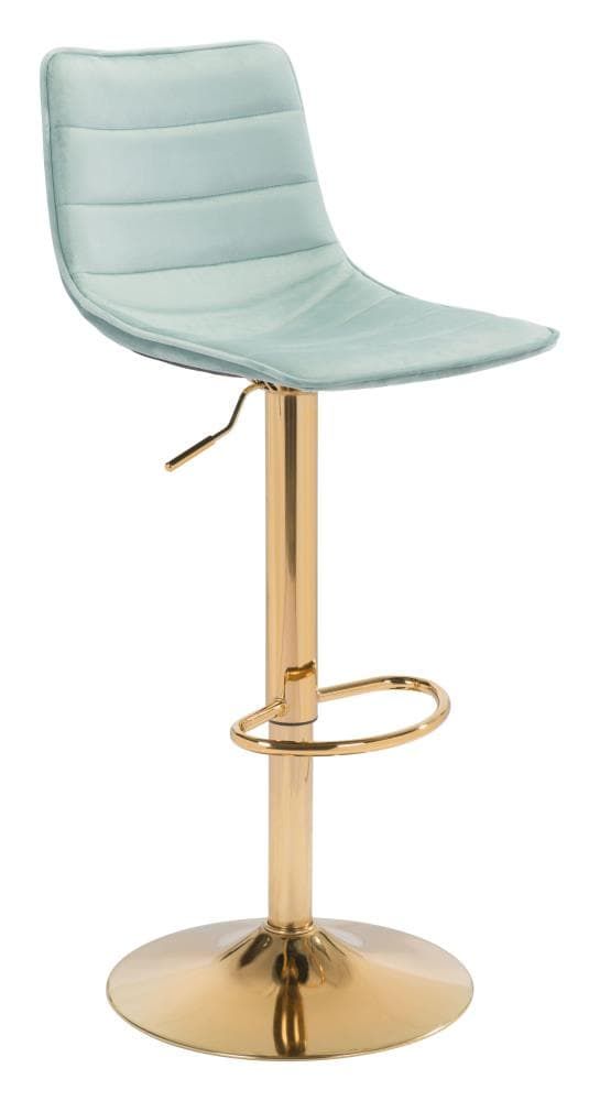 Contemporary Swivel Adjustable Bar Stool in Light Green & Gold