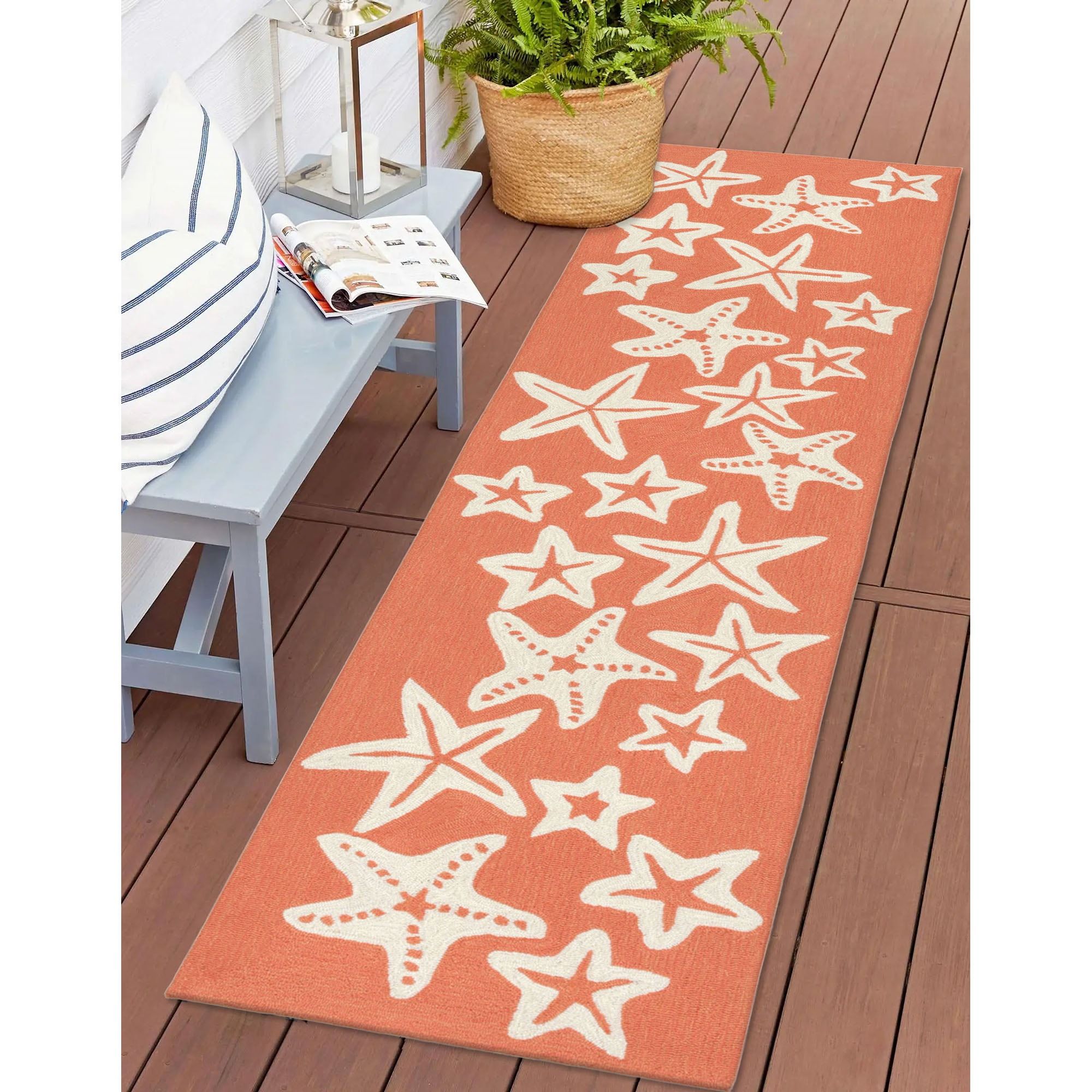 Capri Coral and White Starfish Pattern Indoor/Outdoor Rug