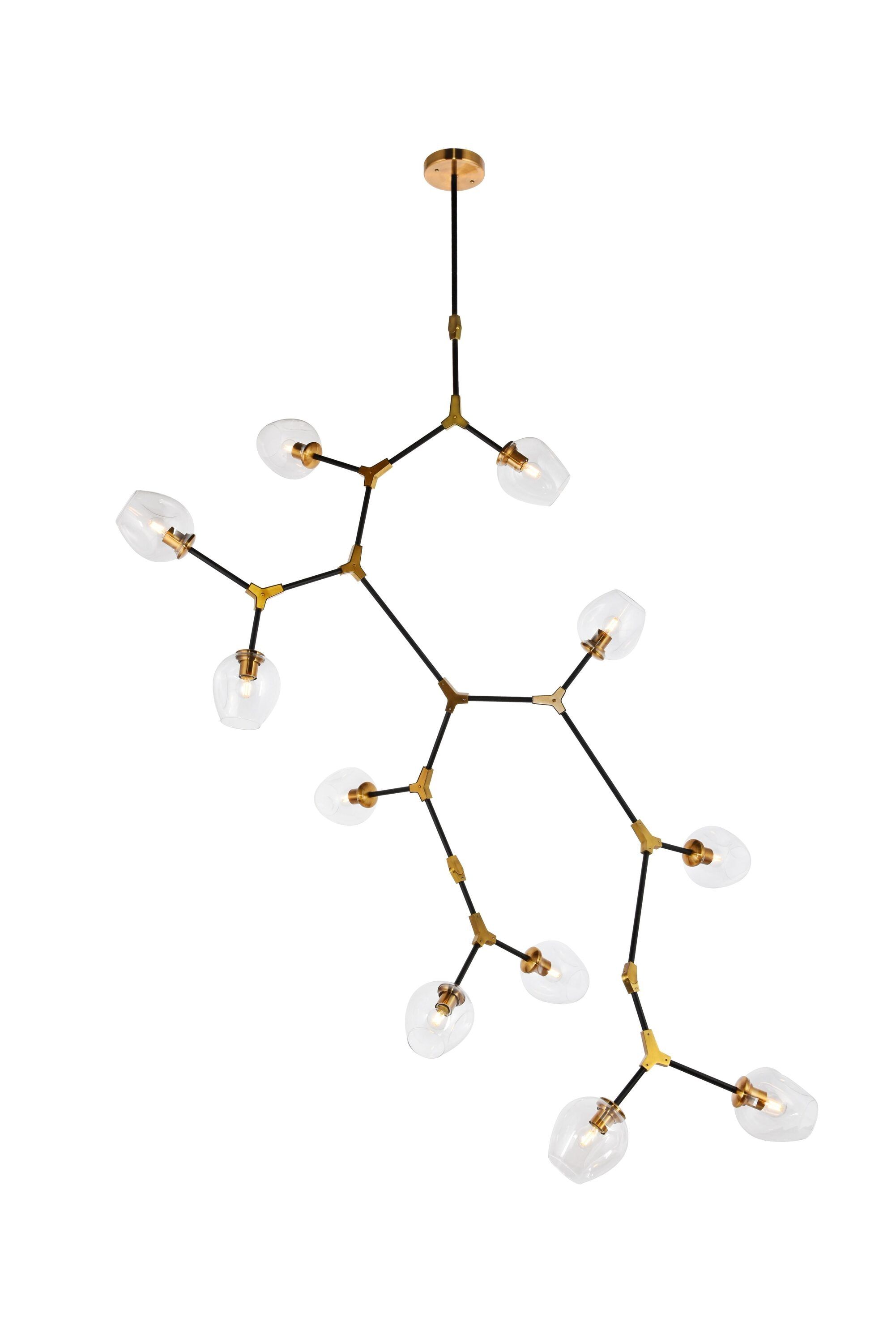 Cavoli 11-Light Clear Glass Pendant in Antique Brass and Black