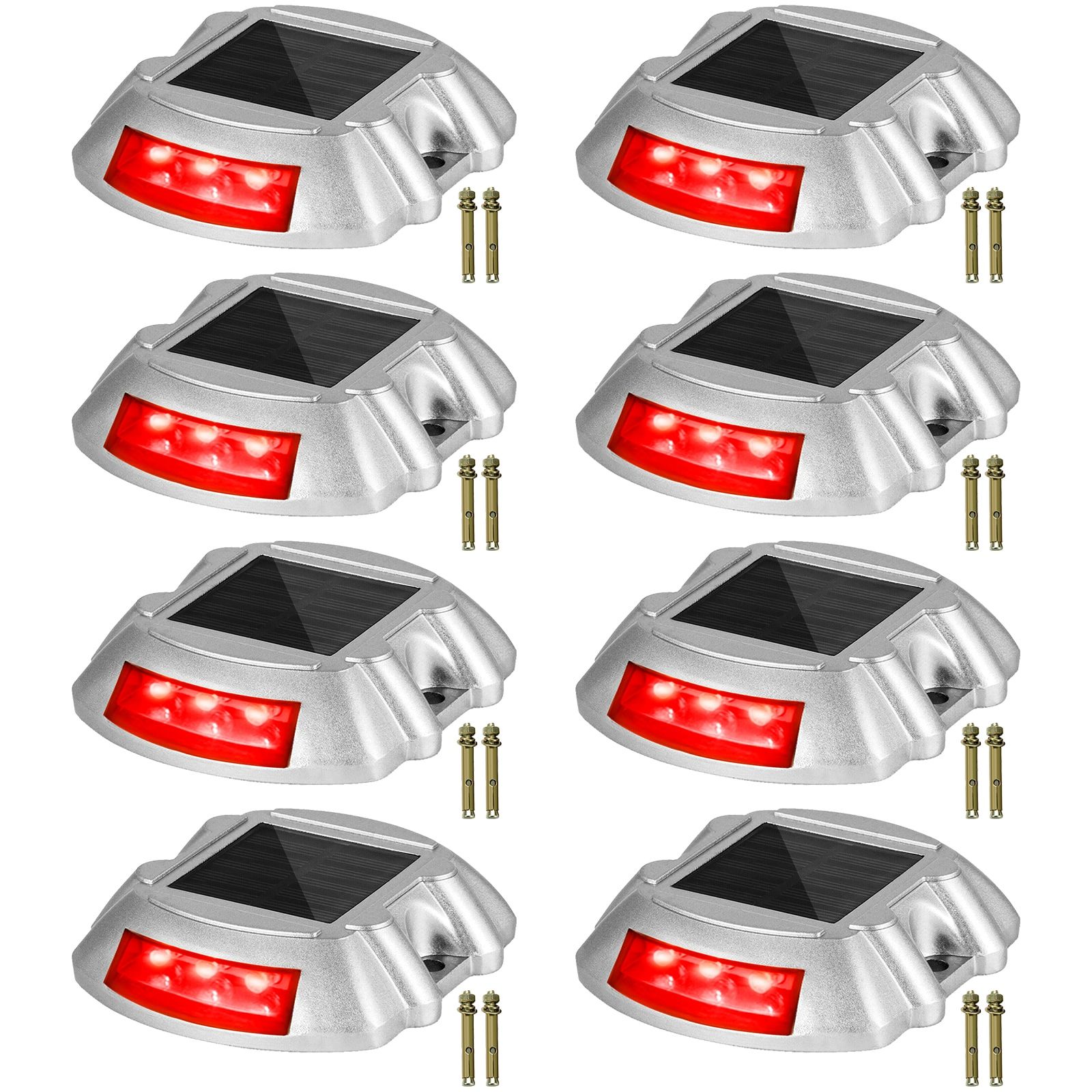 8-Pack Solar Red LED Pathway Lights with Aluminum Shell