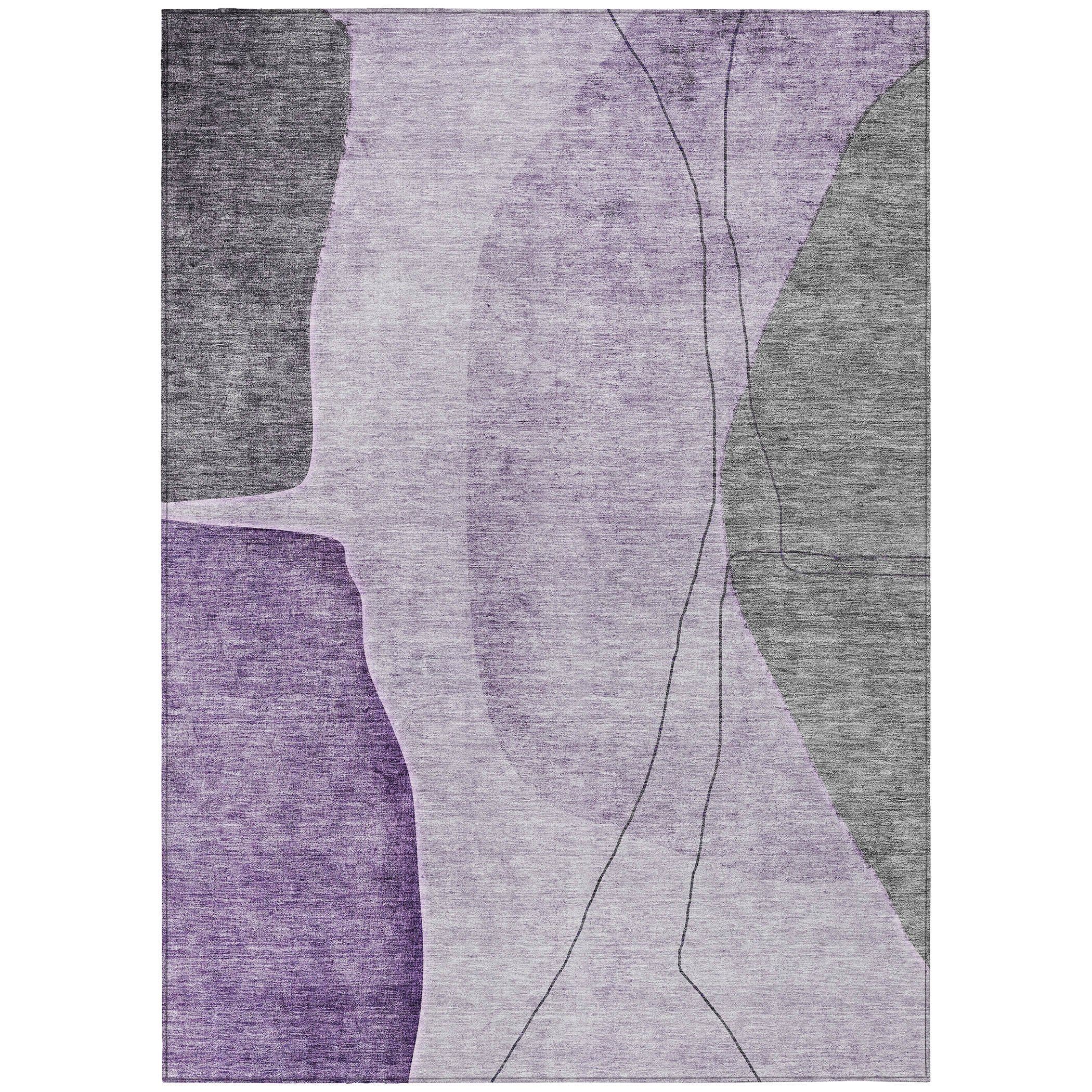 Purple and Gray Abstract 3' x 5' Indoor Outdoor Area Rug