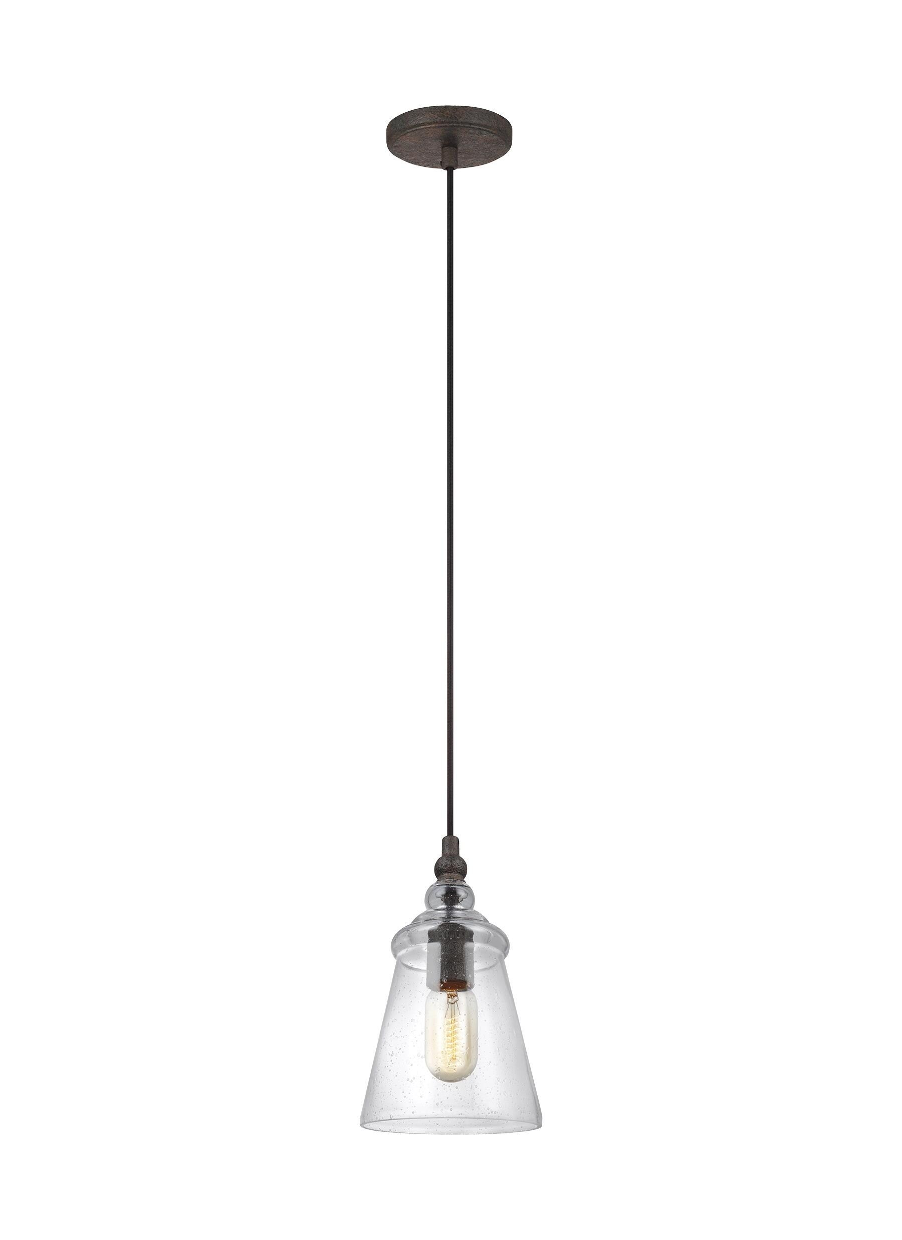 Dark Weathered Iron Mini Pendant with Clear Seeded Glass Shade