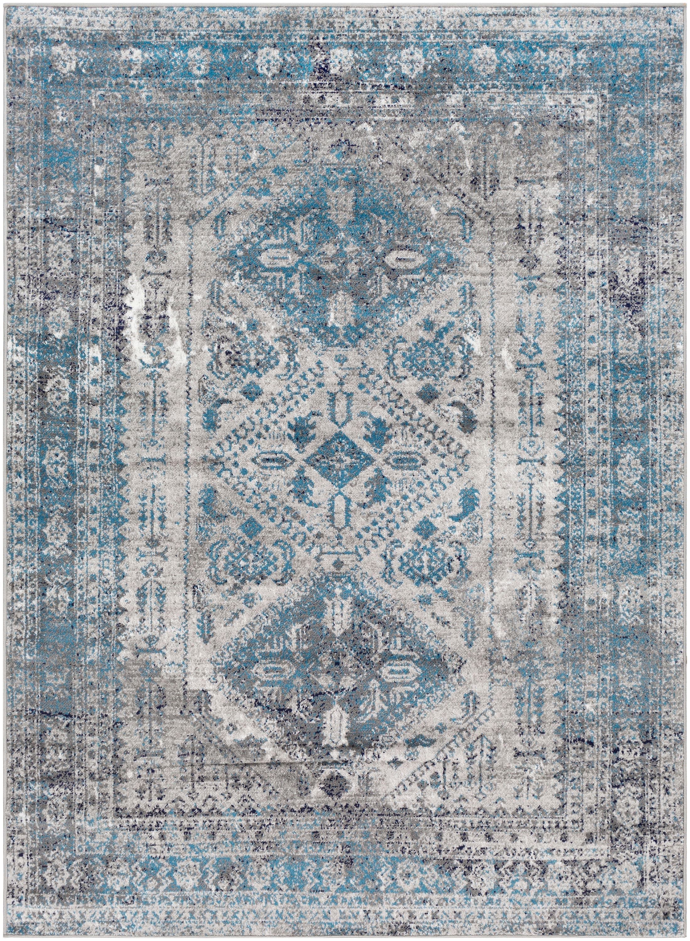 Livabliss 7 x 7 Blue and Gray Polypropylene Square Area Rug