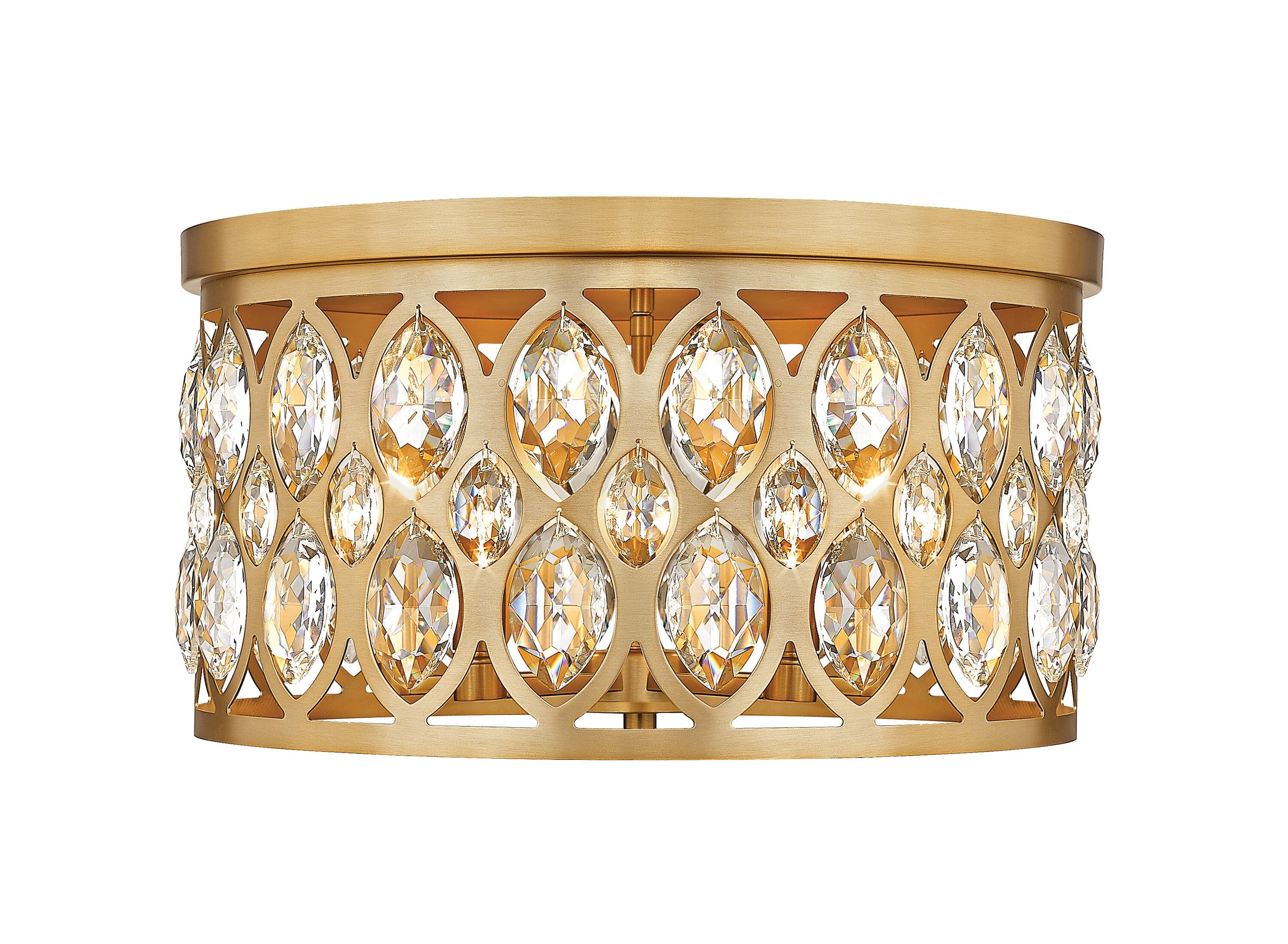 Heirloom Brass Crystal Drum Flush Mount Ceiling Light