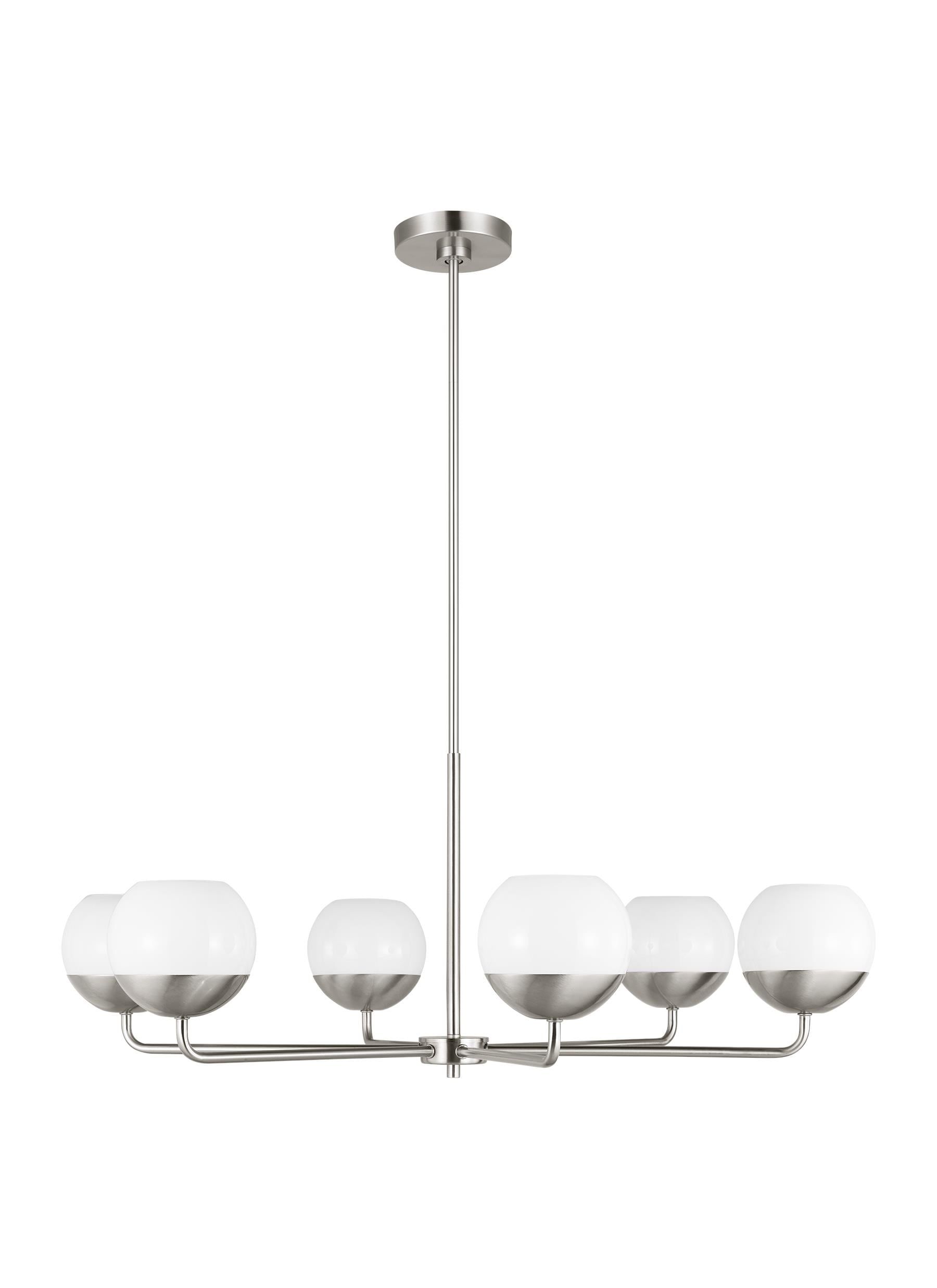 Alvin Brushed Nickel Six-Light Chandelier with Milk Glass Shades