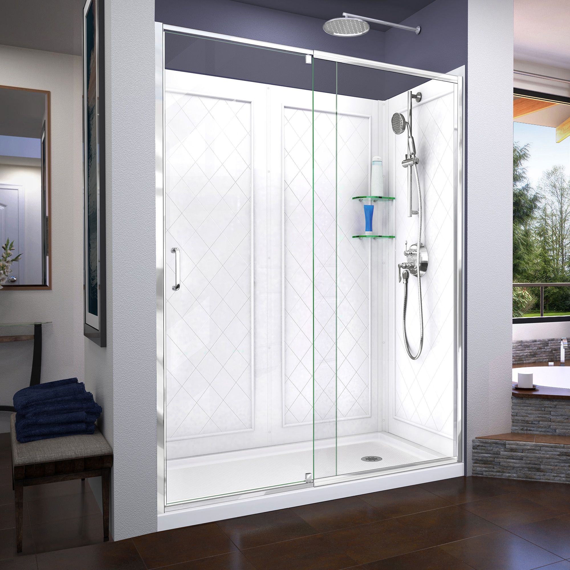Flex 60 in. Clear Glass Semi-Frameless Shower Kit with Brushed Nickel Hardware