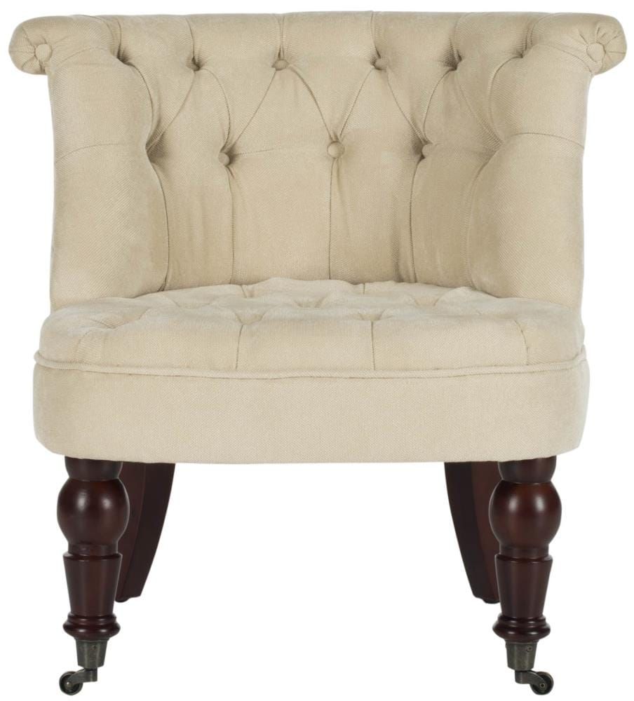 Natural Cream Tufted Armless Barrel Chair with Birch Wood Legs