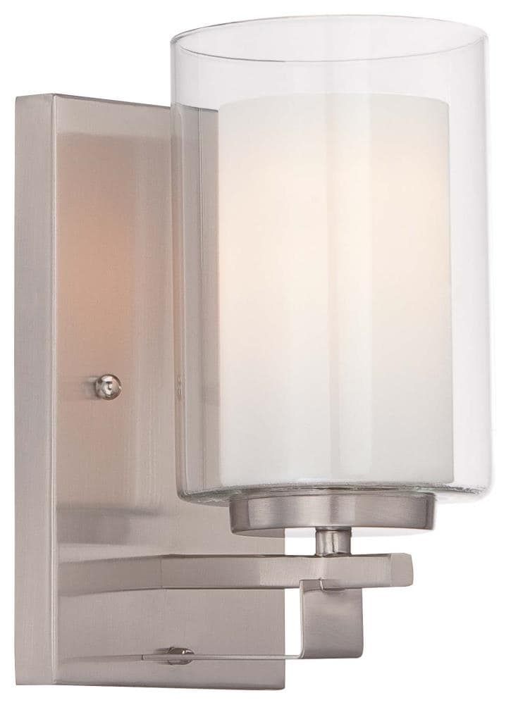 Brushed Nickel Outdoor Cylinder Wall Sconce with Etched Glass