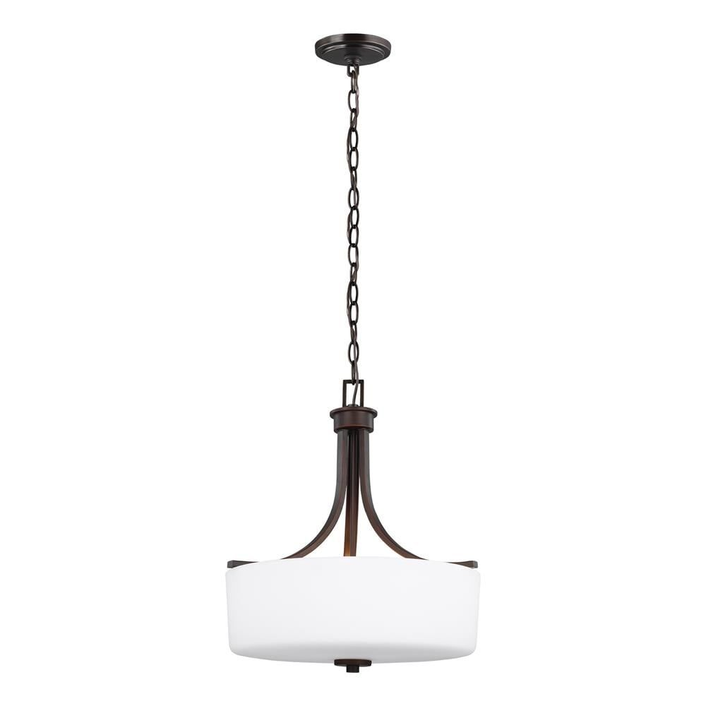 Canfield Bronze LED Drum Pendant with Etched White Glass Shade