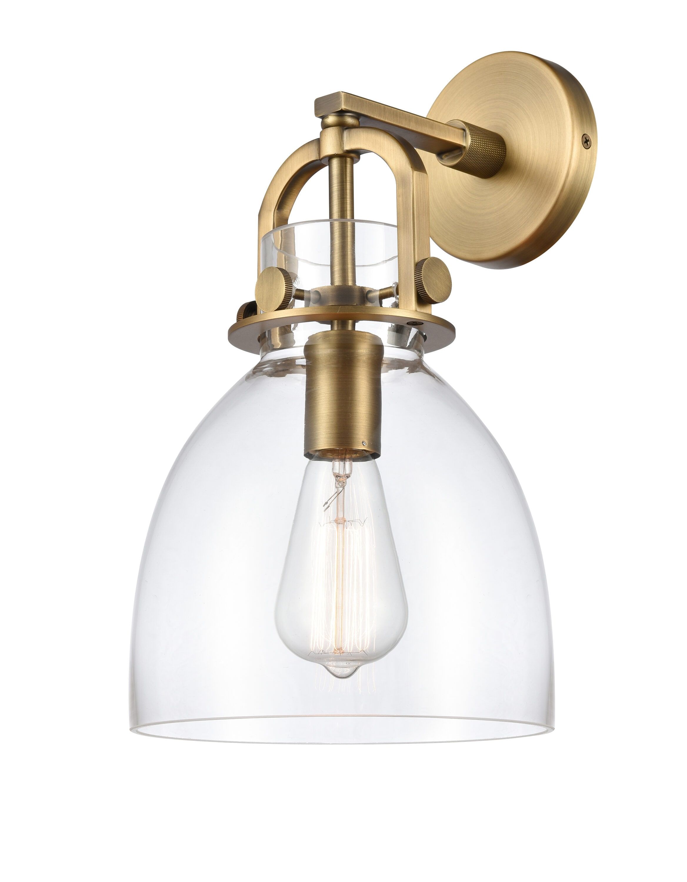 Newton Dome Brushed Brass Dimmable Wall Sconce with Clear Glass Shade