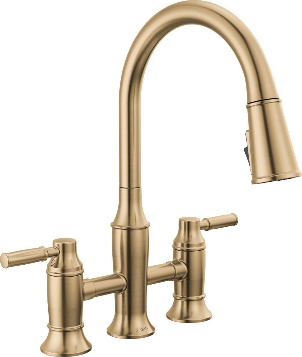 Champagne Bronze Bridge Kitchen Faucet with Pull-out Spray