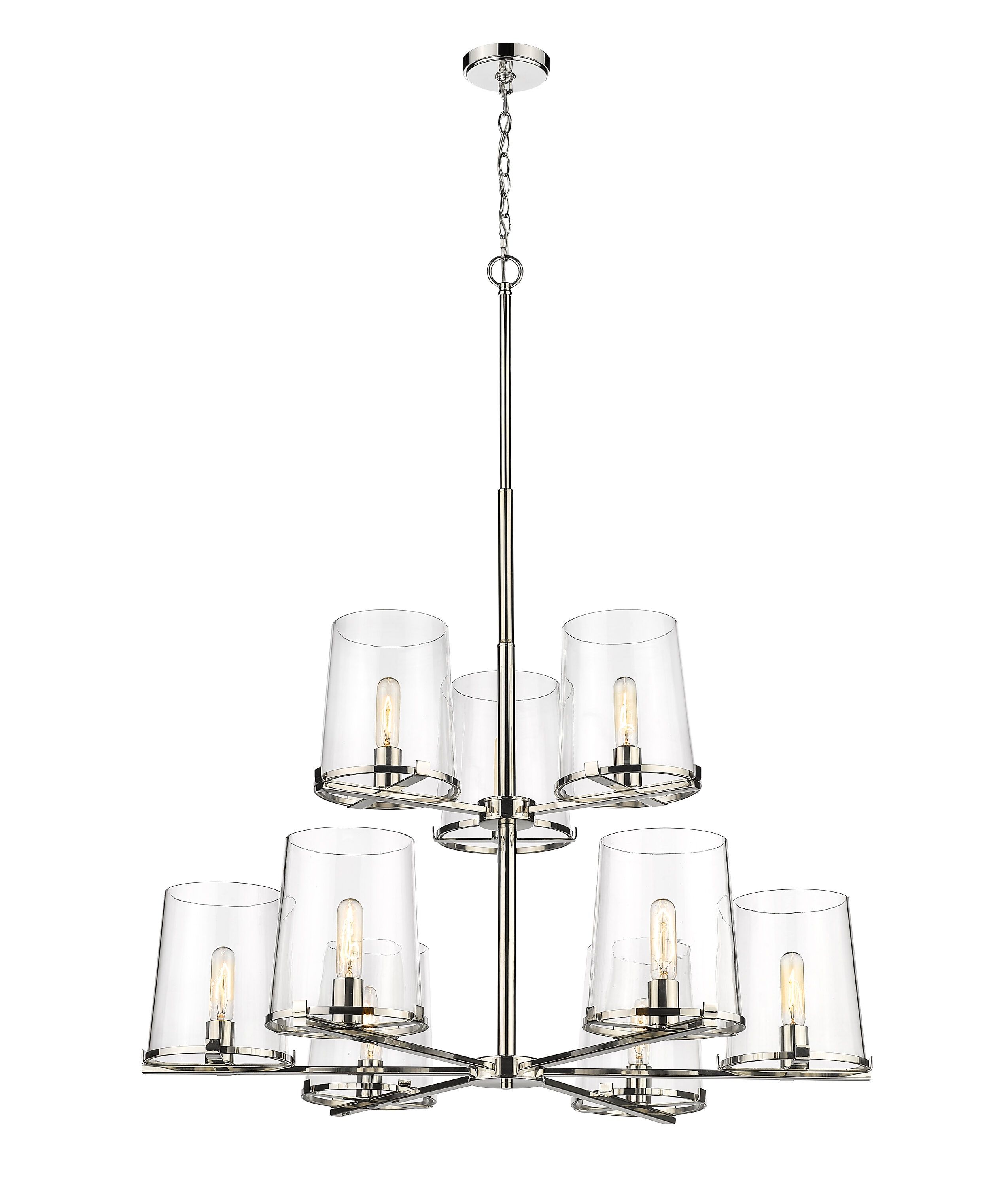 Polished Nickel Dual-Layer 9-Light Chandelier with Clear Glass Shades