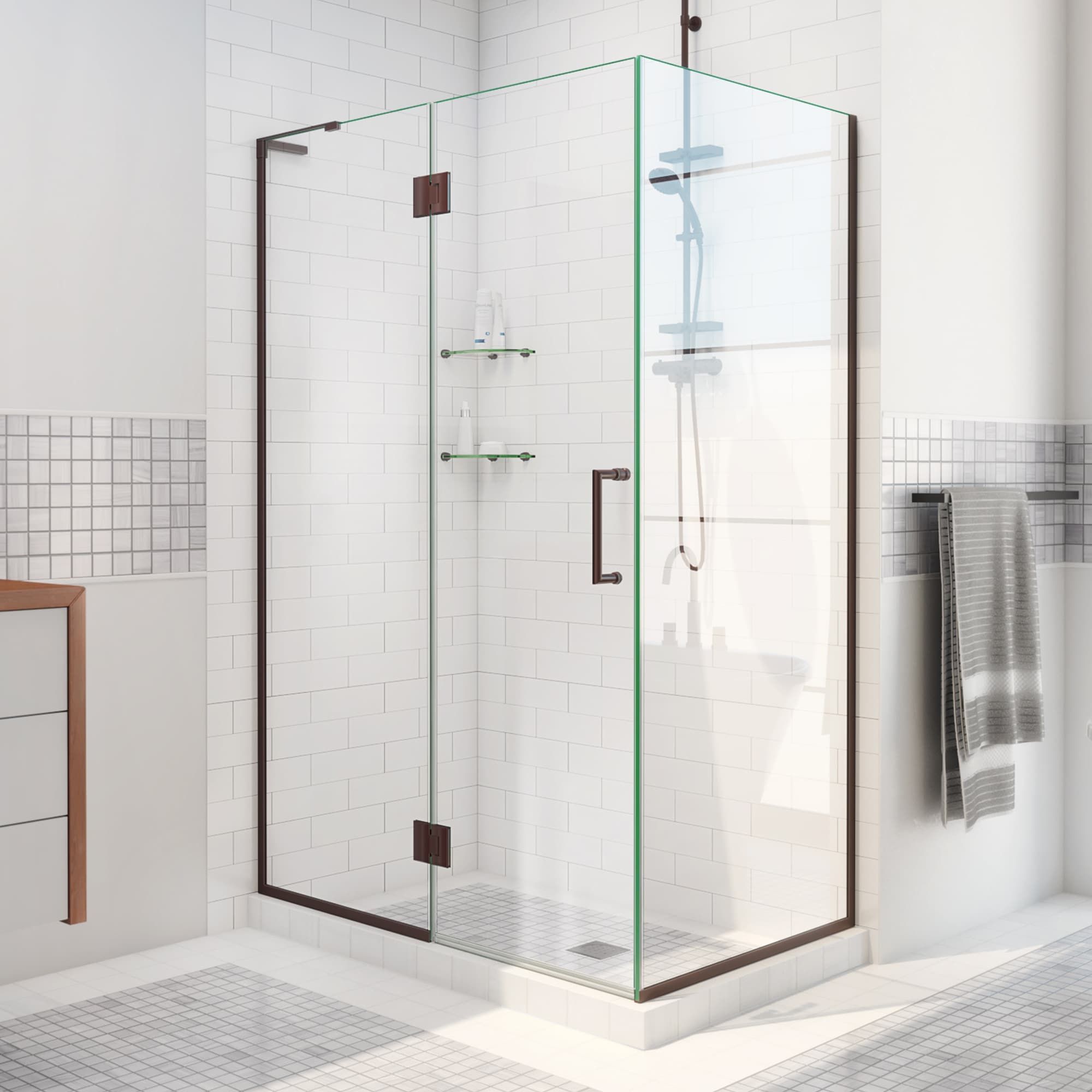 Unidoor-X 36" Oil Rubbed Bronze Frameless Hinged Shower Enclosure