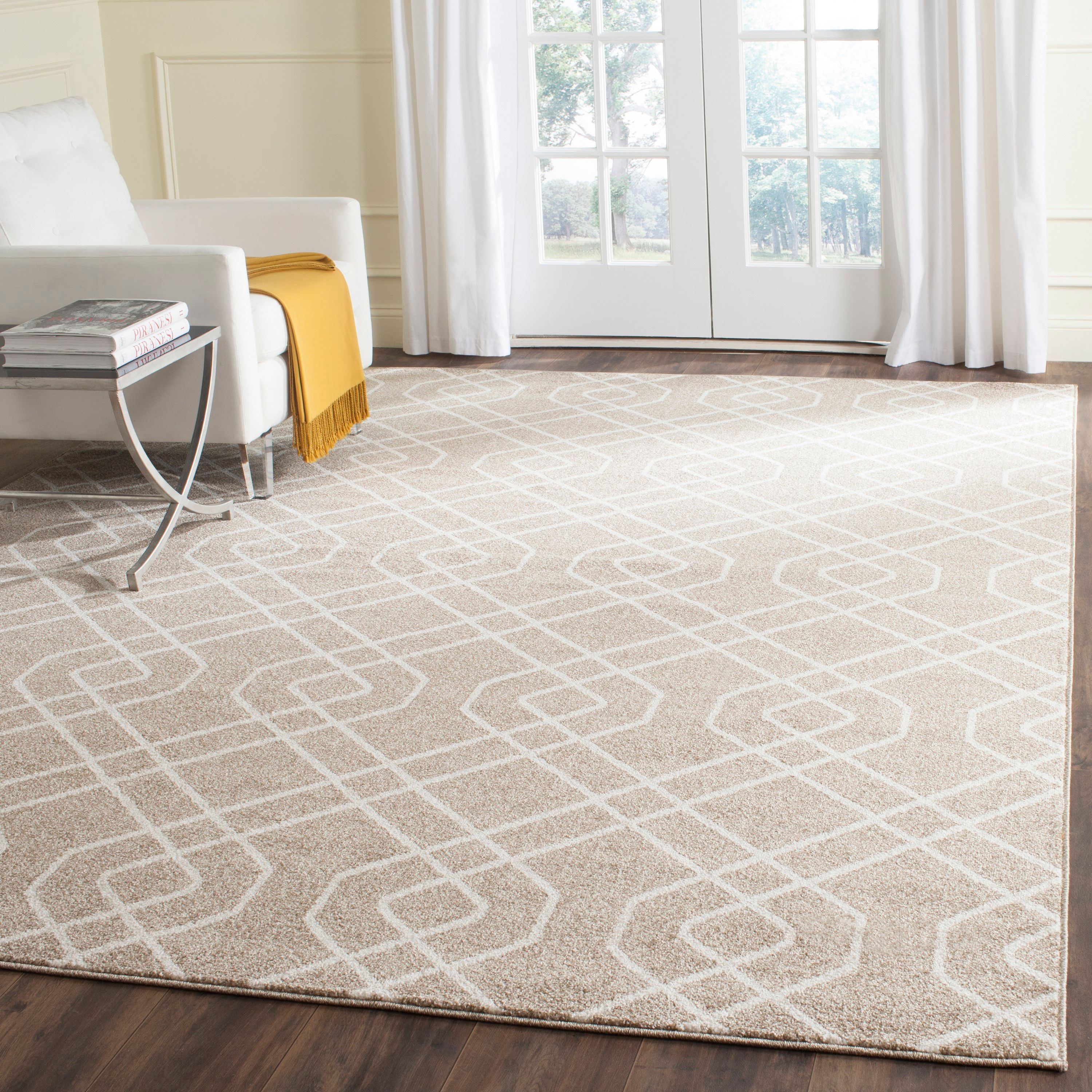 Wheat Beige 8' x 10' Geometric Easy-Care Area Rug