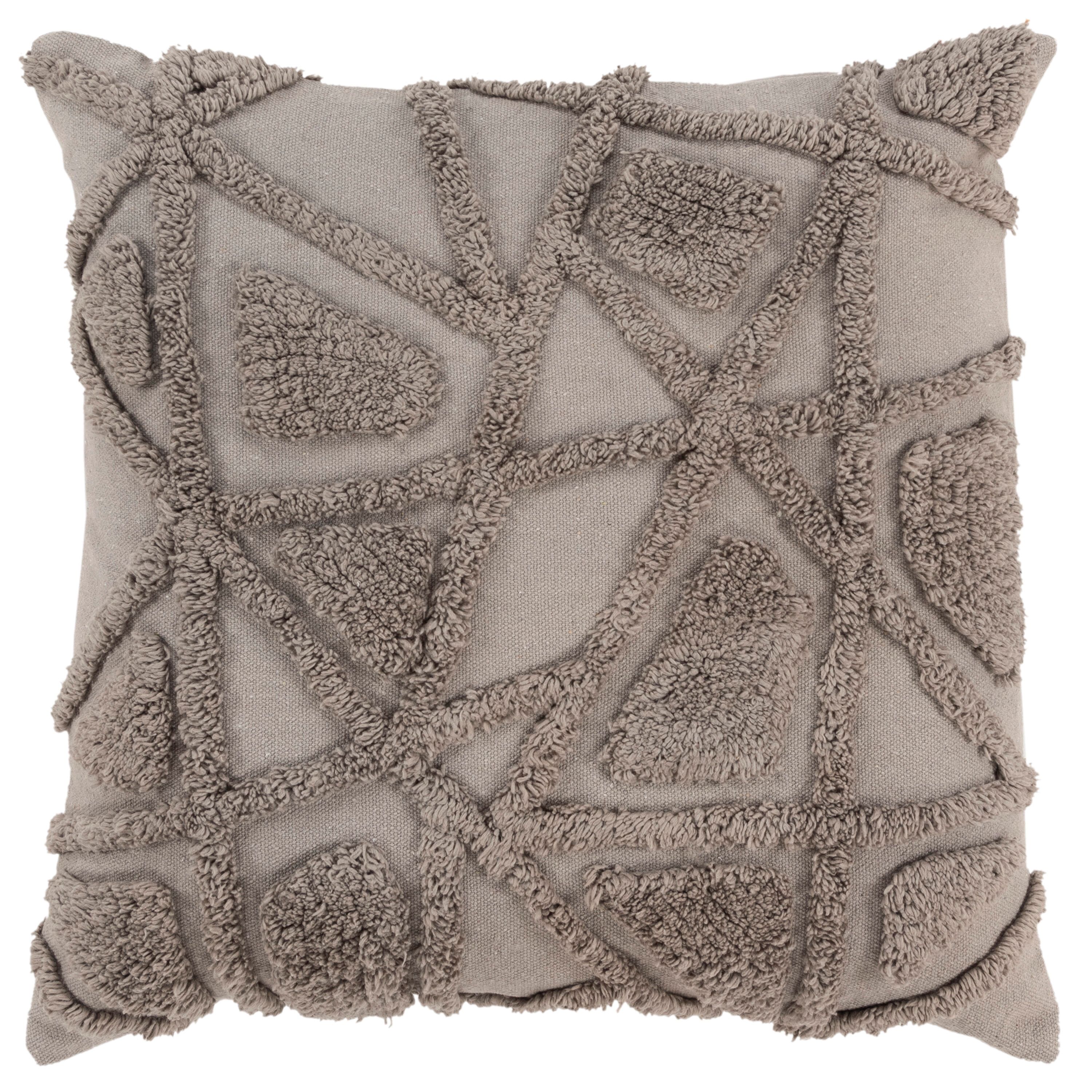 Slate Gray Tufted Cotton Blend Square Decorative Pillow