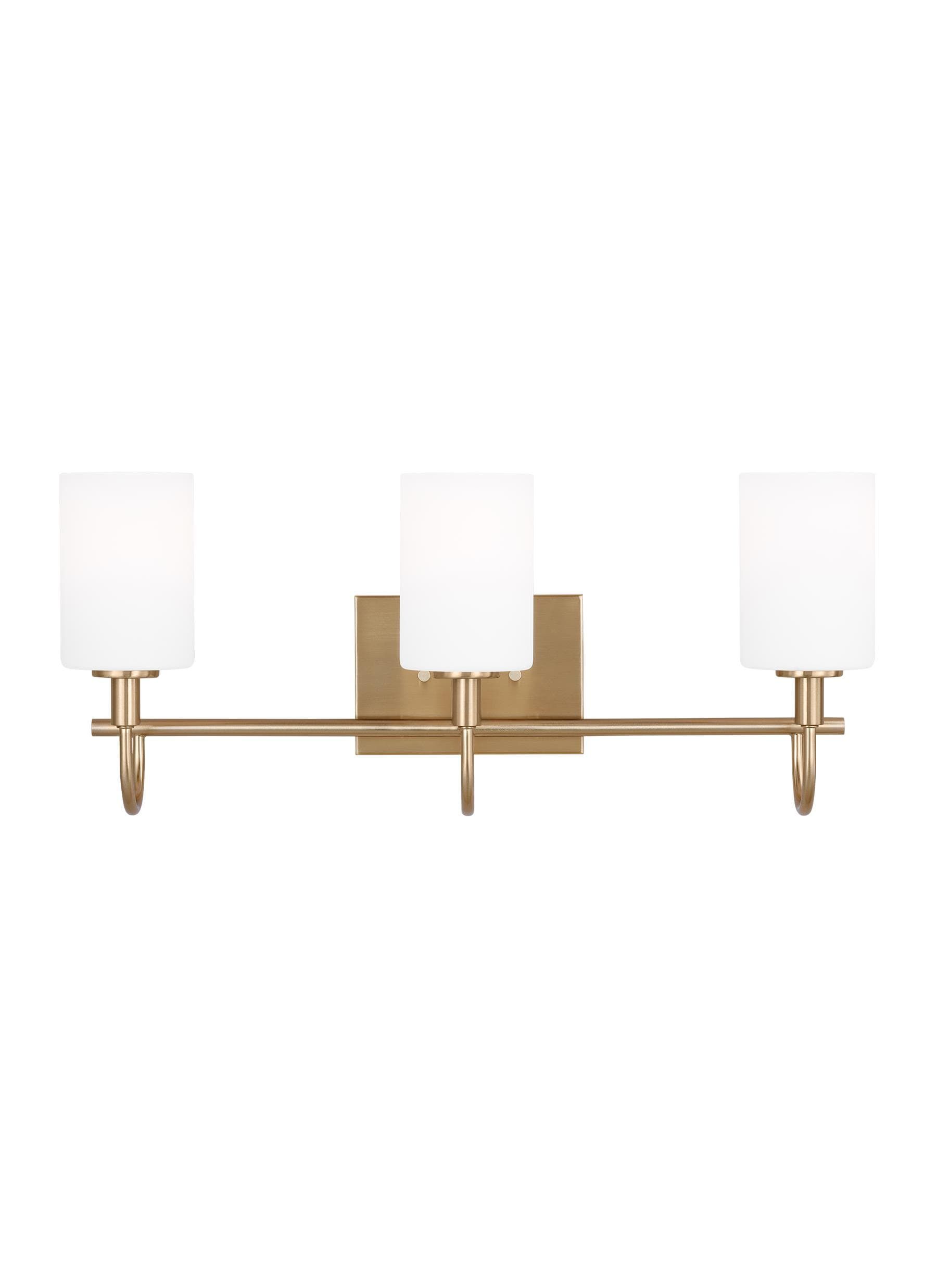 Oak Moore Satin Brass 3-Light Vanity with Etched White Glass