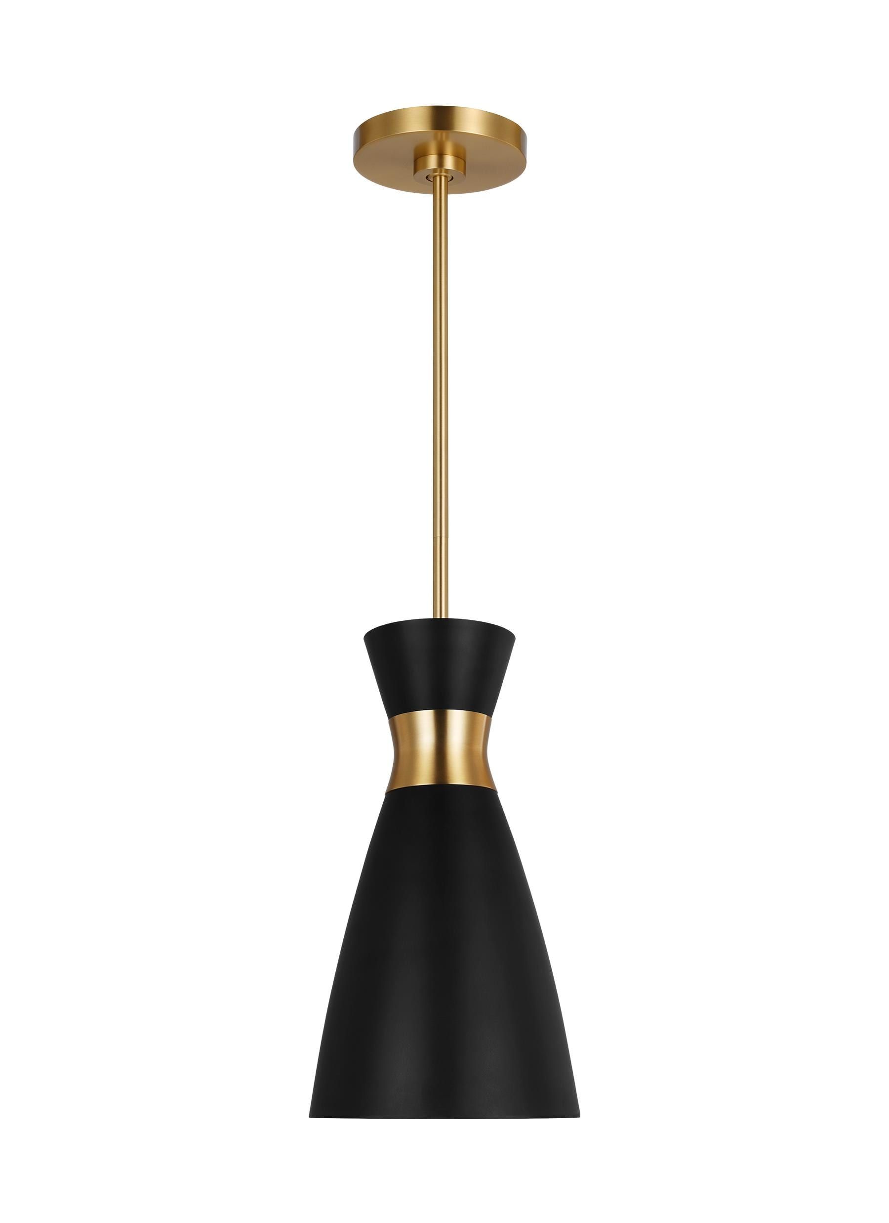 Heath Tall Pendant Light in Midnight Black and Burnished Brass with Matte White Shade