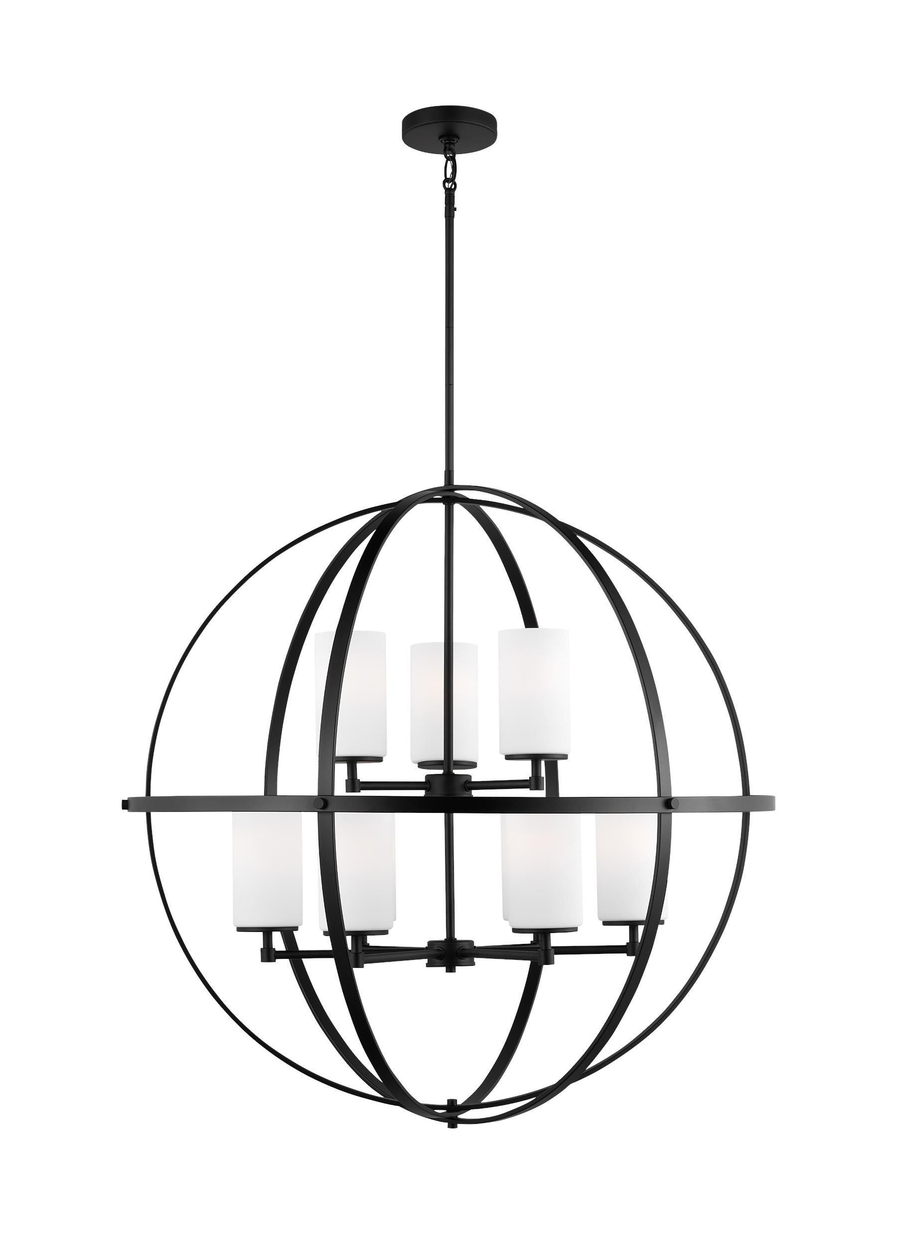 Midnight Black Steel 9-Light Sputnik Chandelier with Glass Shades