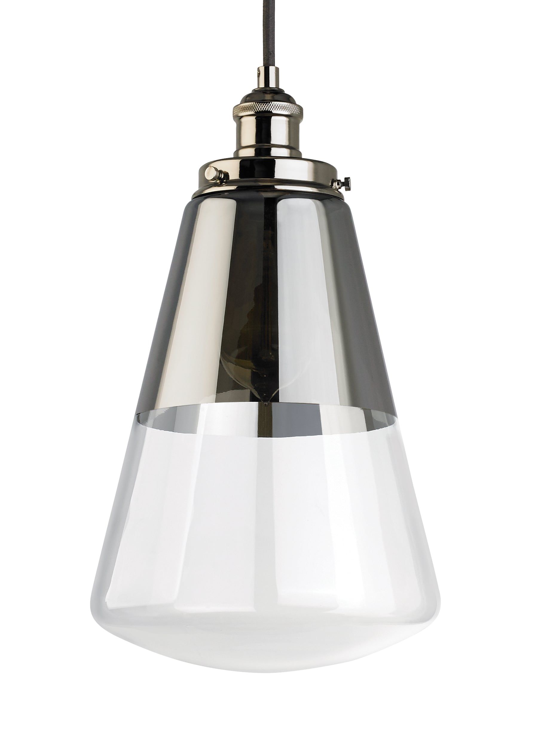 Polished Nickel Mini Pendant with Silver Glass Shade