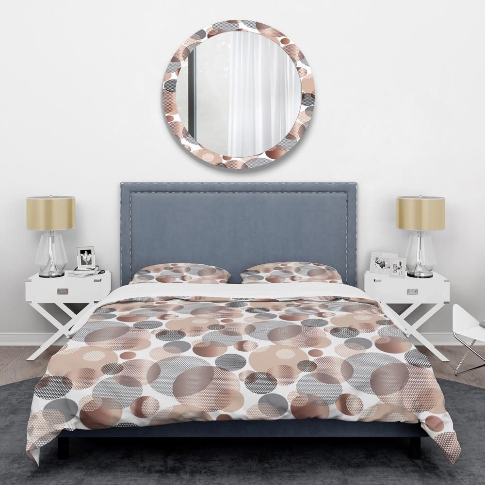 Modern Geometric Brown and Gray Microfiber Queen Duvet Cover Set