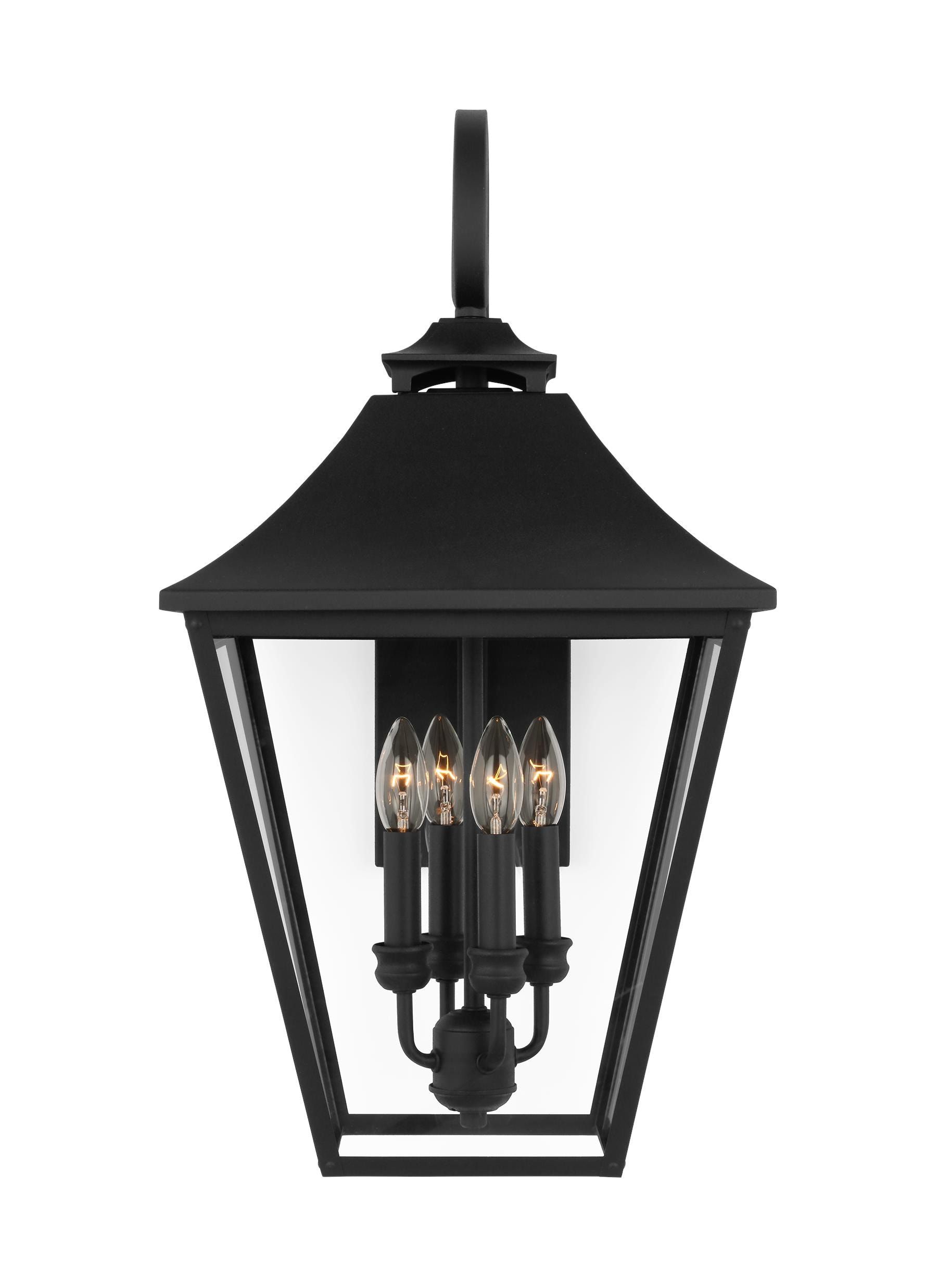 Galena Textured Black 4-Light Outdoor Wall Lantern with Clear Seeded Glass