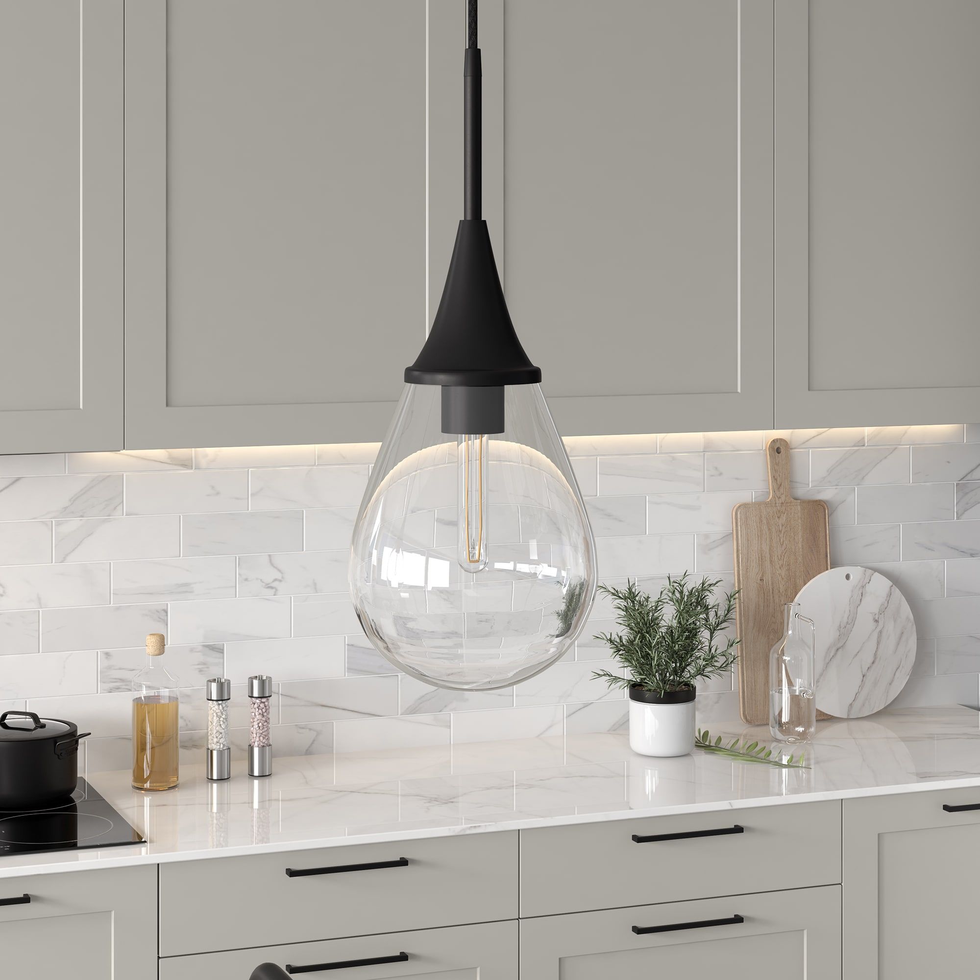 Ambrose Teardrop Glass Pendant with Polished Nickel Base
