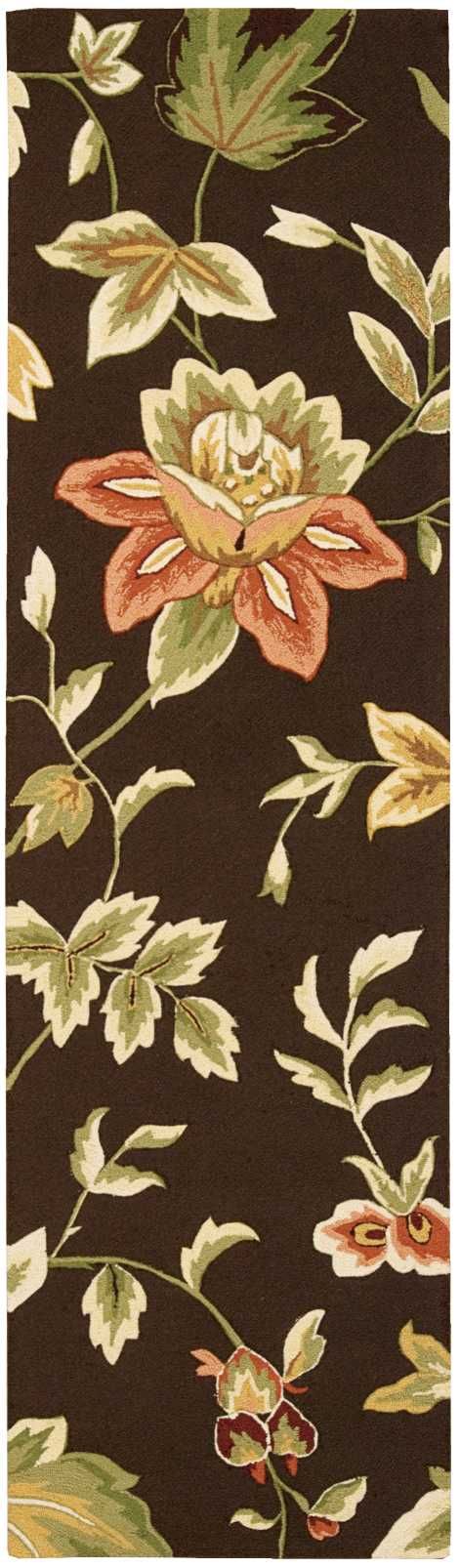 Enchanted Garden Chocolate Brown Floral Hand-Hooked Runner Rug