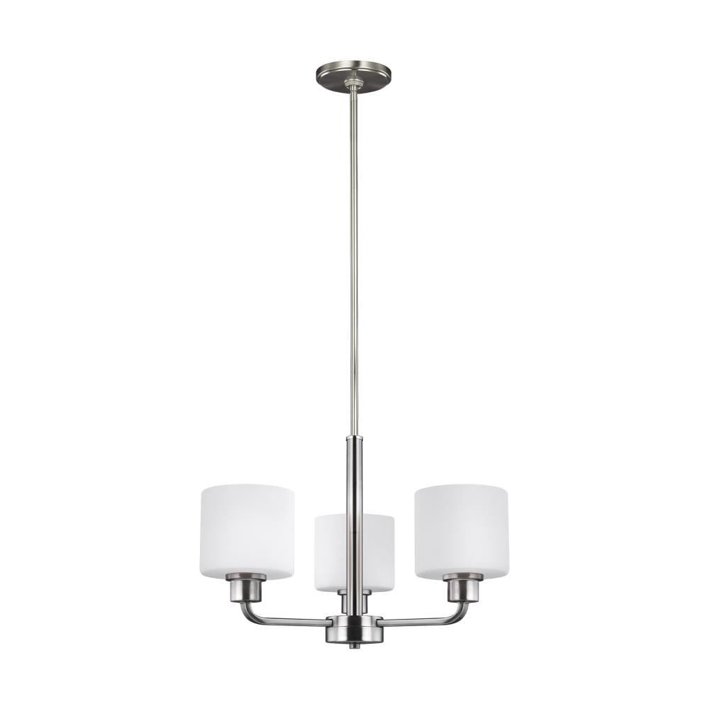 Canfield Brushed Nickel 3-Light LED Chandelier with Etched Glass