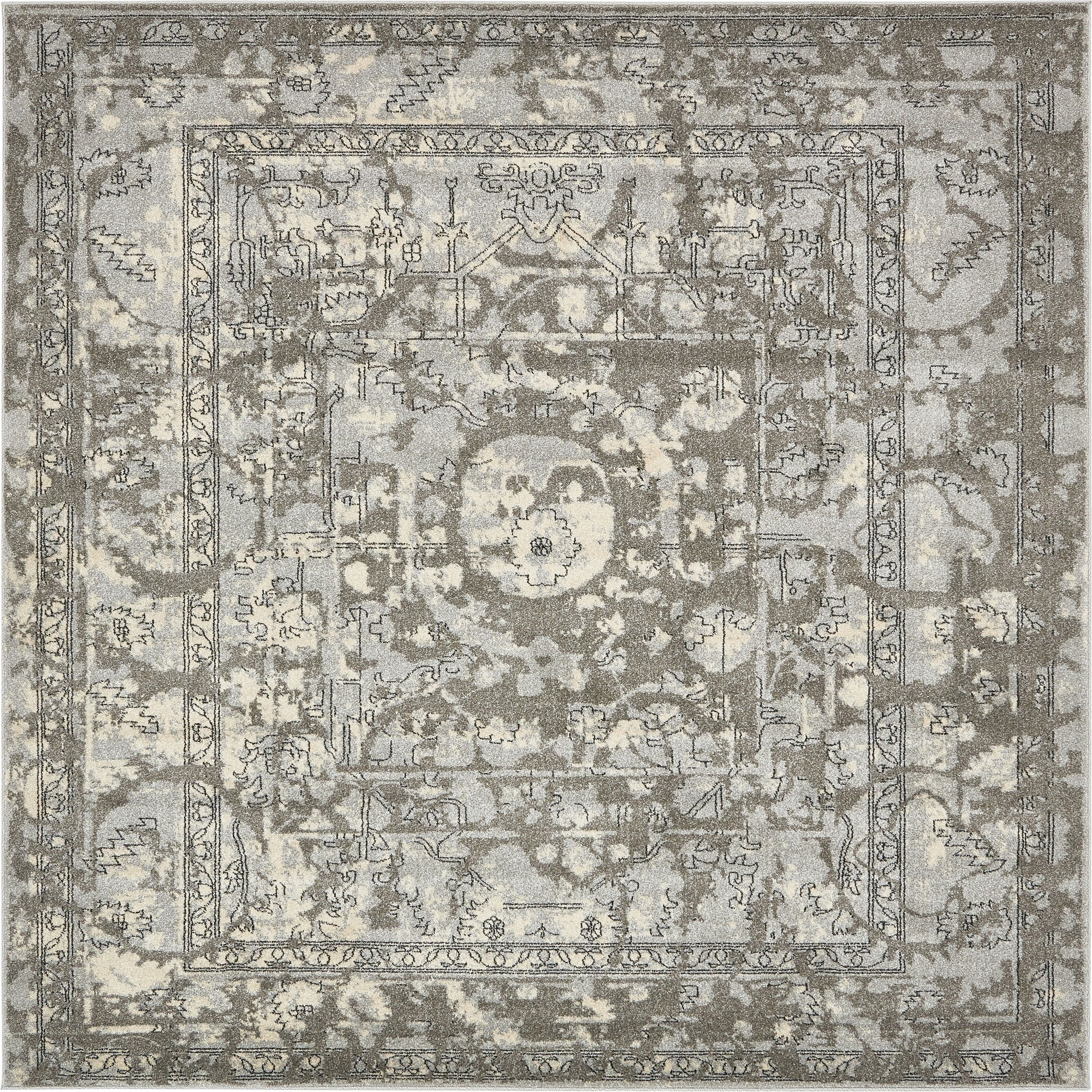 Miranda 8' Square Gray and Silver Easy-Care Rug