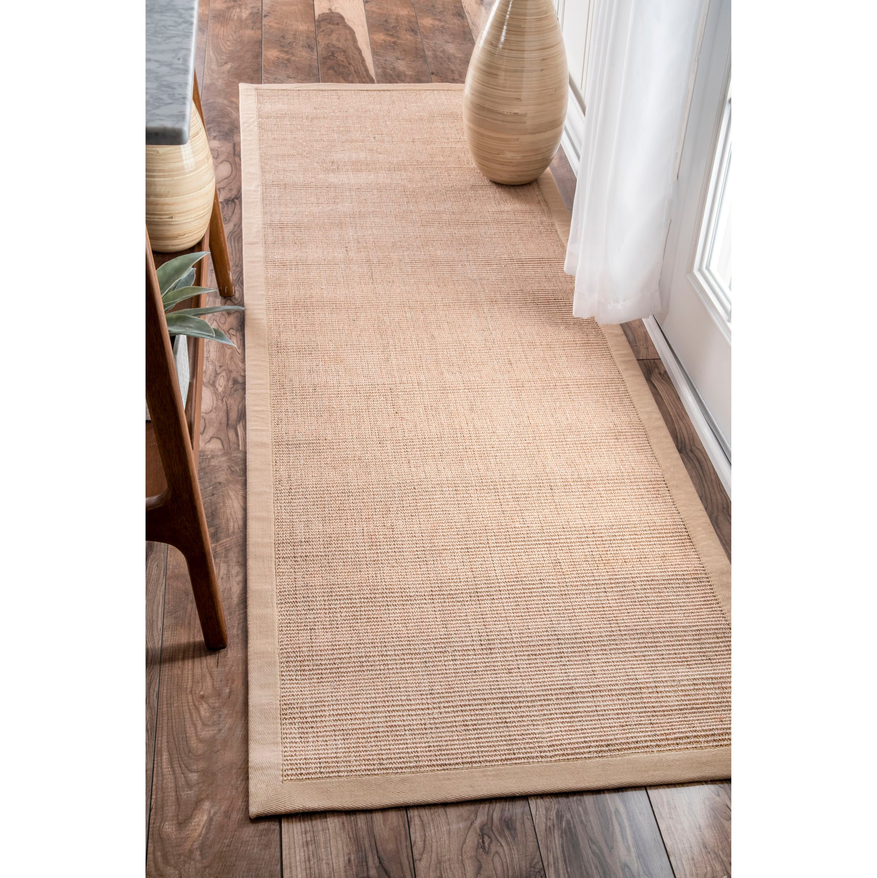 Beige Flat Woven Handmade Sisal Border Rug 2' 6" x 8'