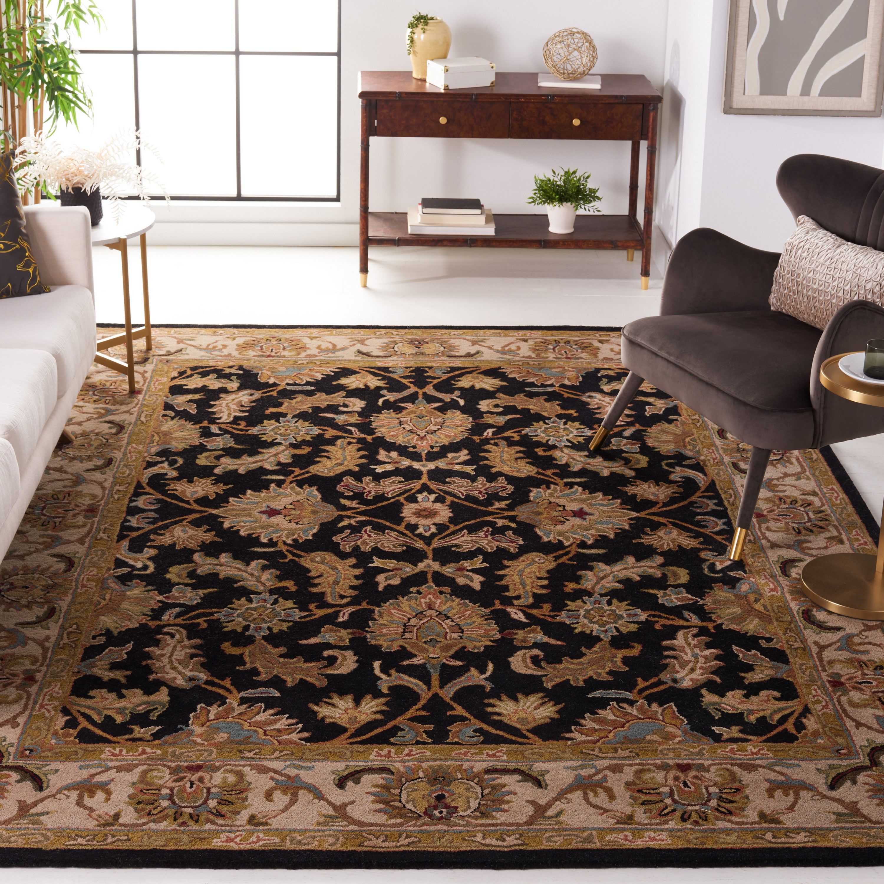 Hand-Tufted Black and Beige Wool 9' x 12' Area Rug