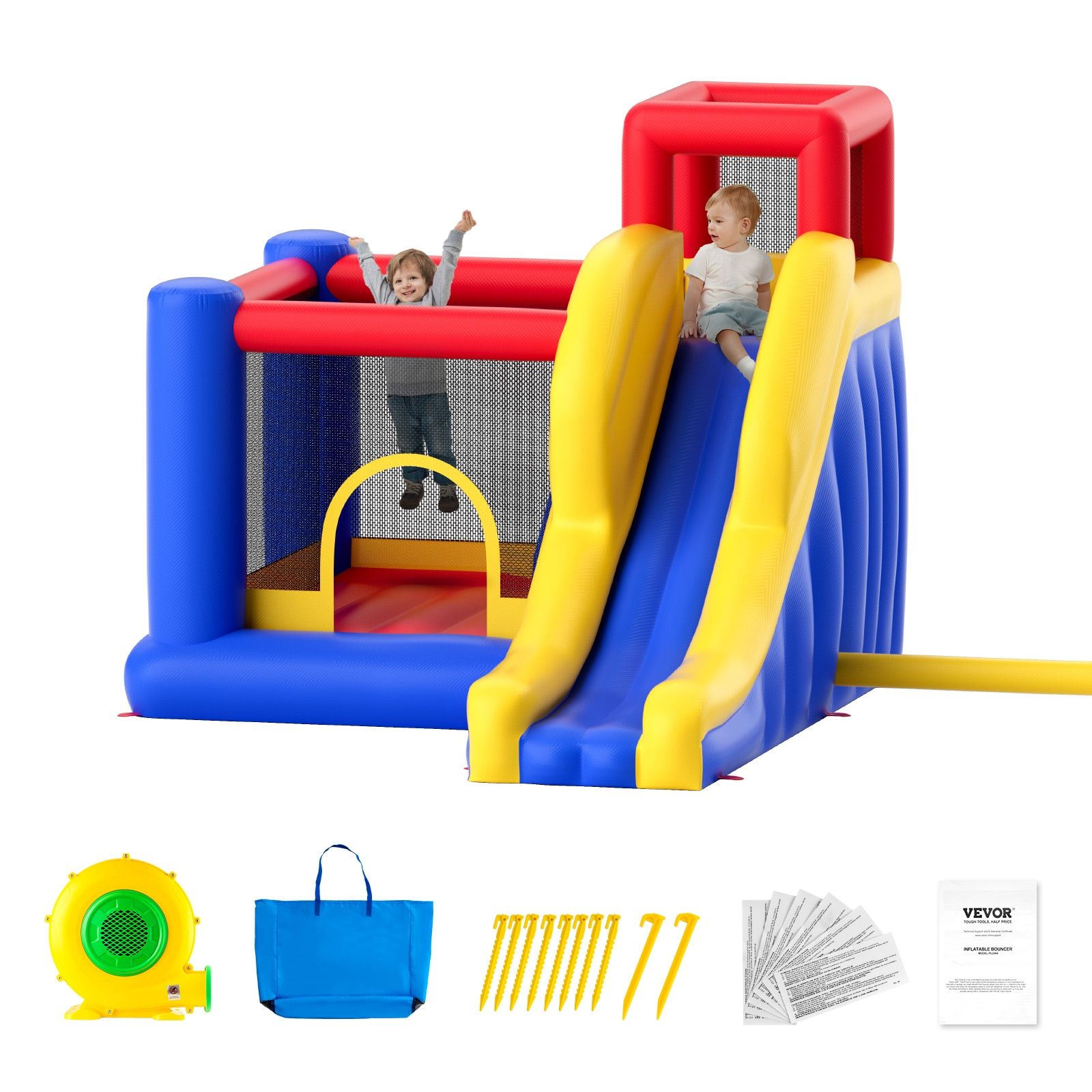 Colorful Inflatable Bounce House with Slide and Climbing Wall
