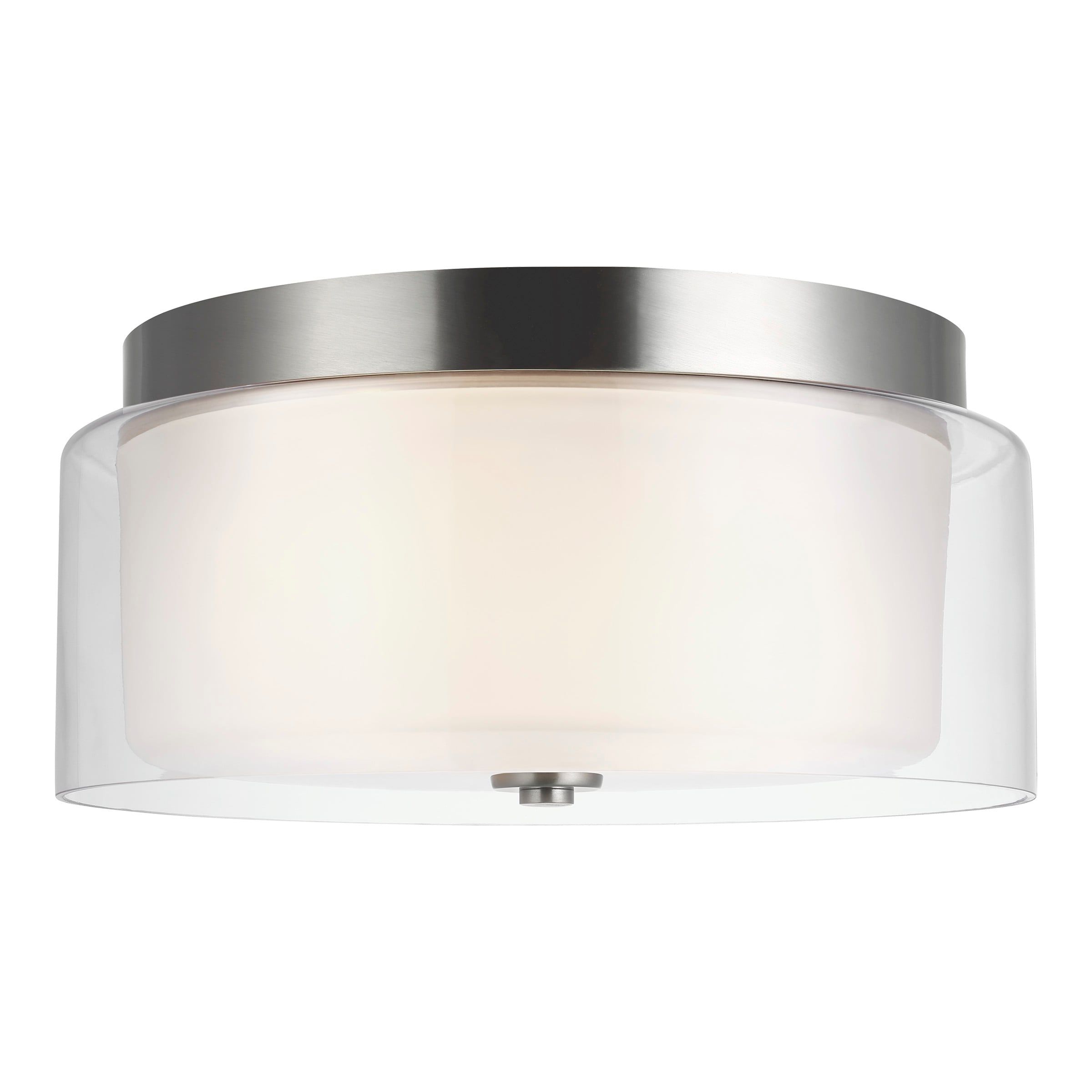 Elmwood Park Brushed Nickel 12" Dual-Light Flush Mount with Satin Etched Glass