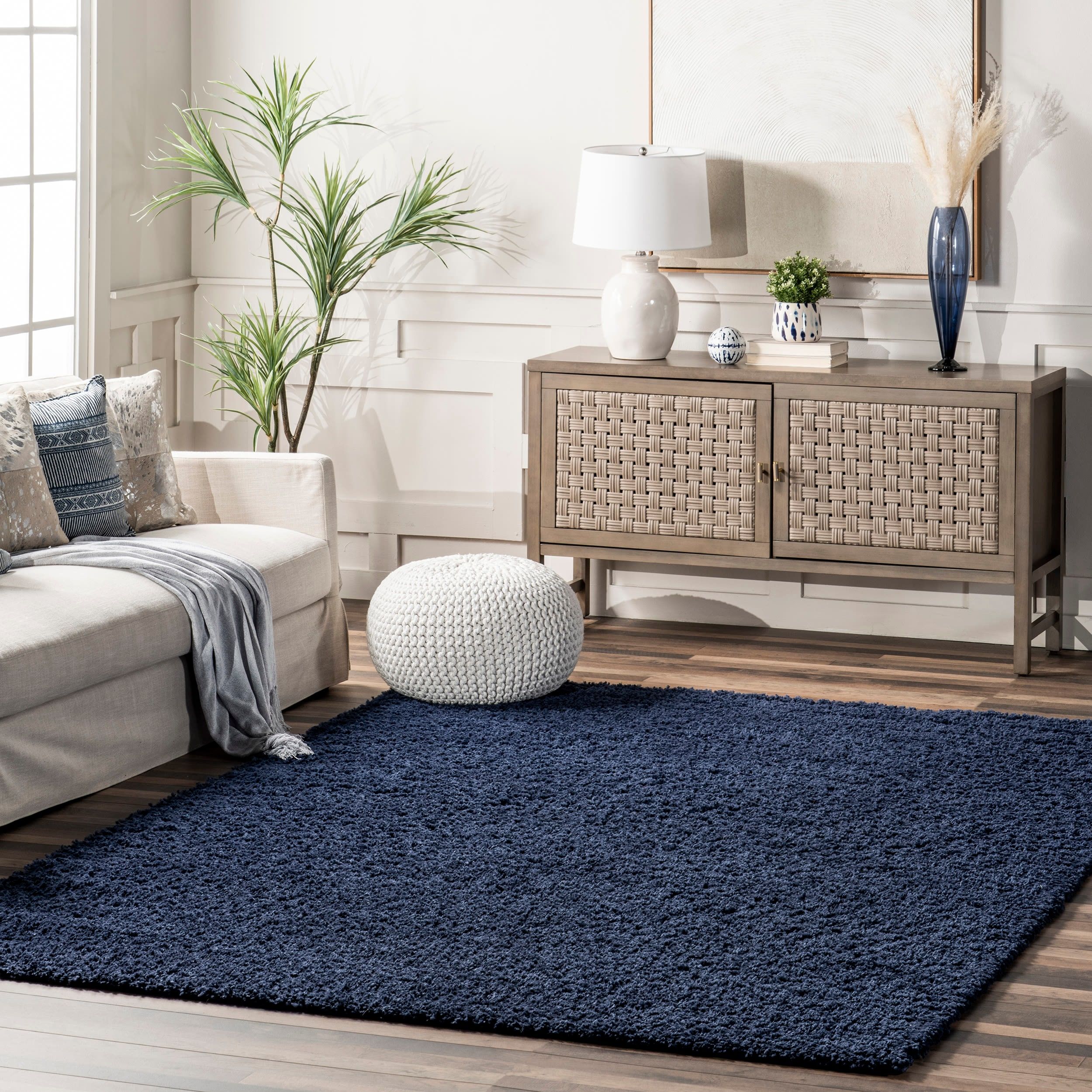 Marleen Plush Shag Navy 12' x 15' Synthetic Area Rug