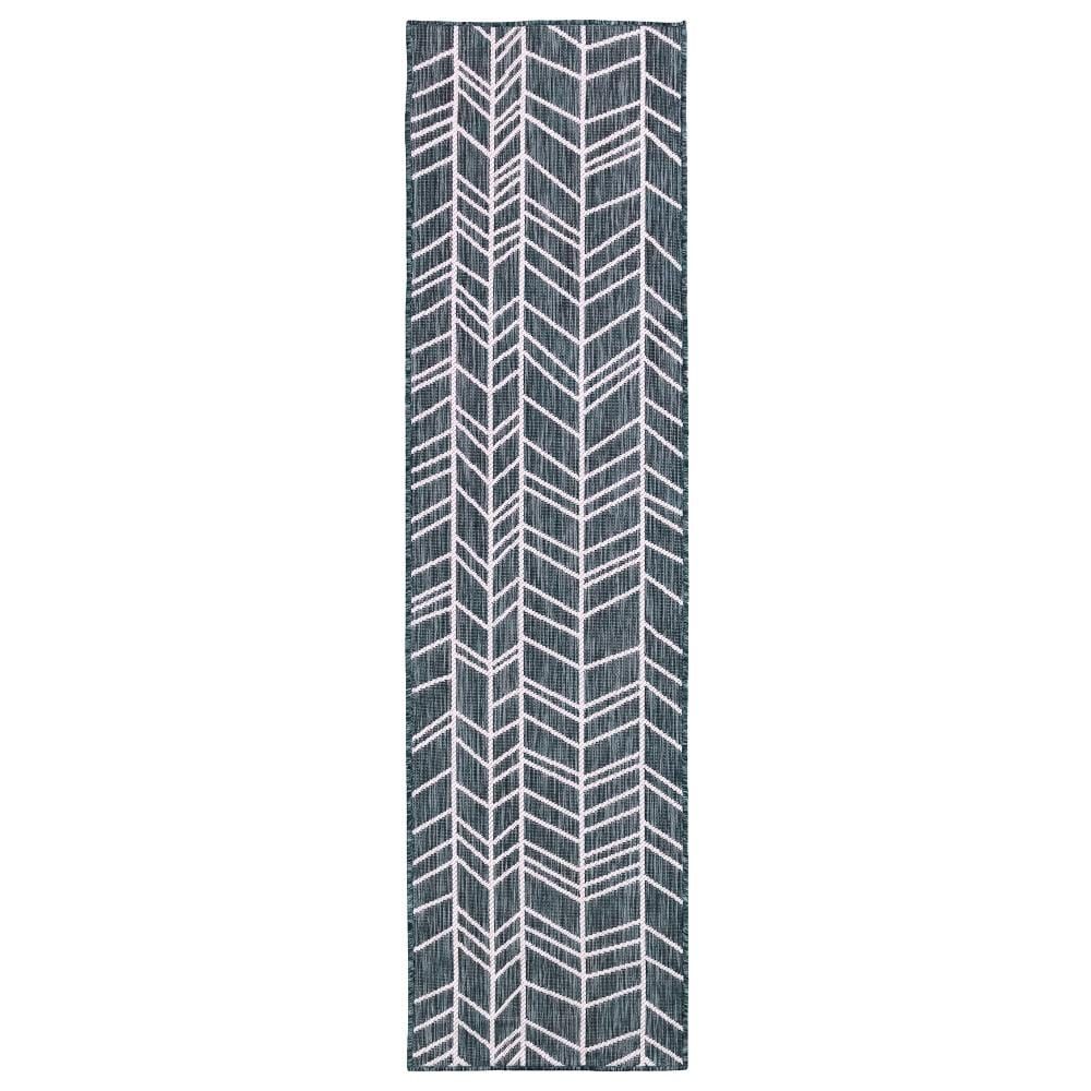 Navy Chevron Casual Lifestyle Indoor/Outdoor Runner Rug 23" x 90"