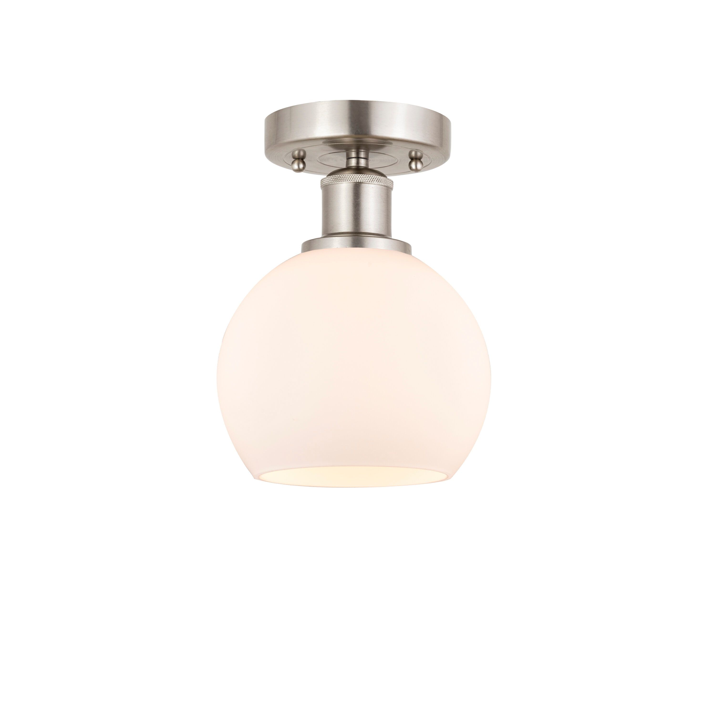 Matte White Brushed Satin Nickel Globe Semi-Flush Mount Light