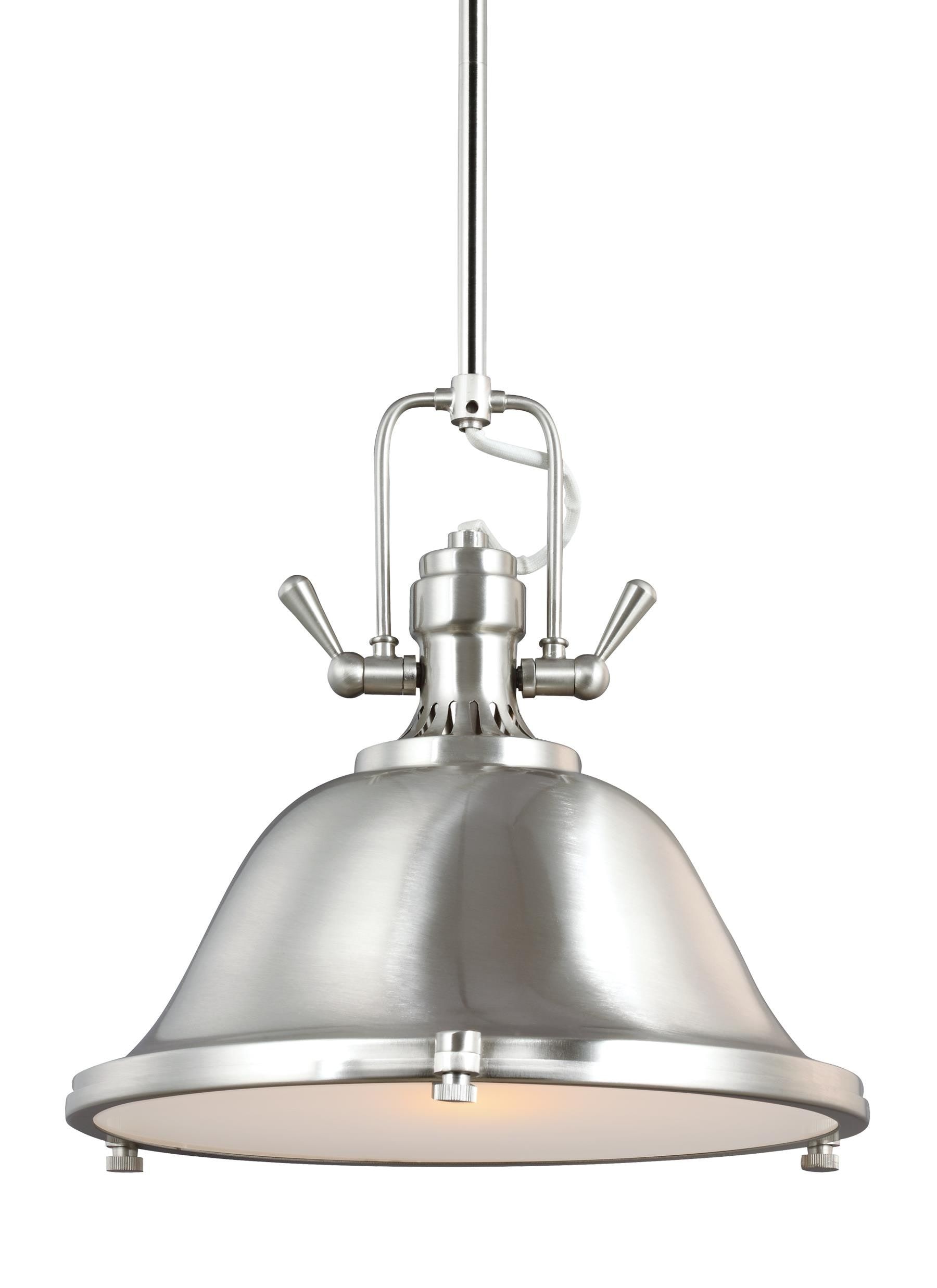 Brushed Nickel Industrial Pendant Light with Satin Etched Glass Shade