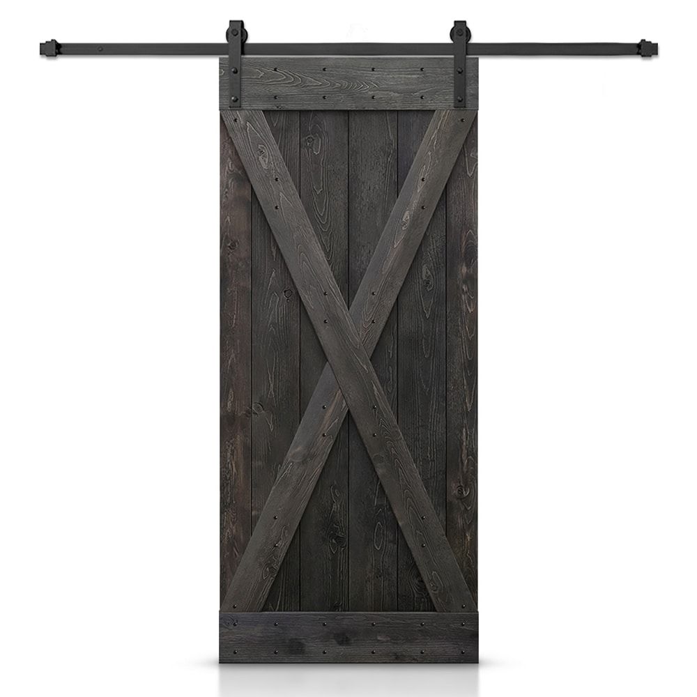Charcoal Black Pine Wood Sliding Barn Door with Hardware Kit