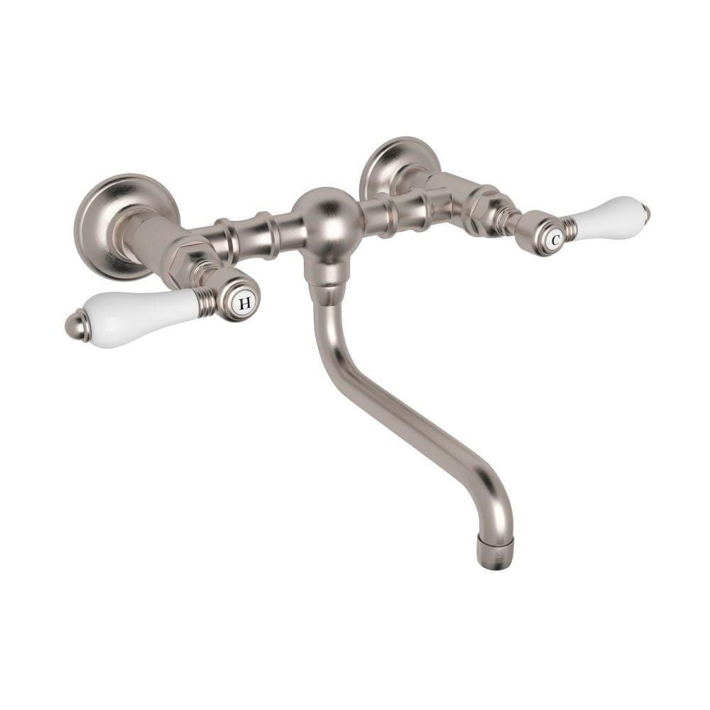 Polished Nickel Brass Wall Mounted Classic Faucet with Porcelain Handles